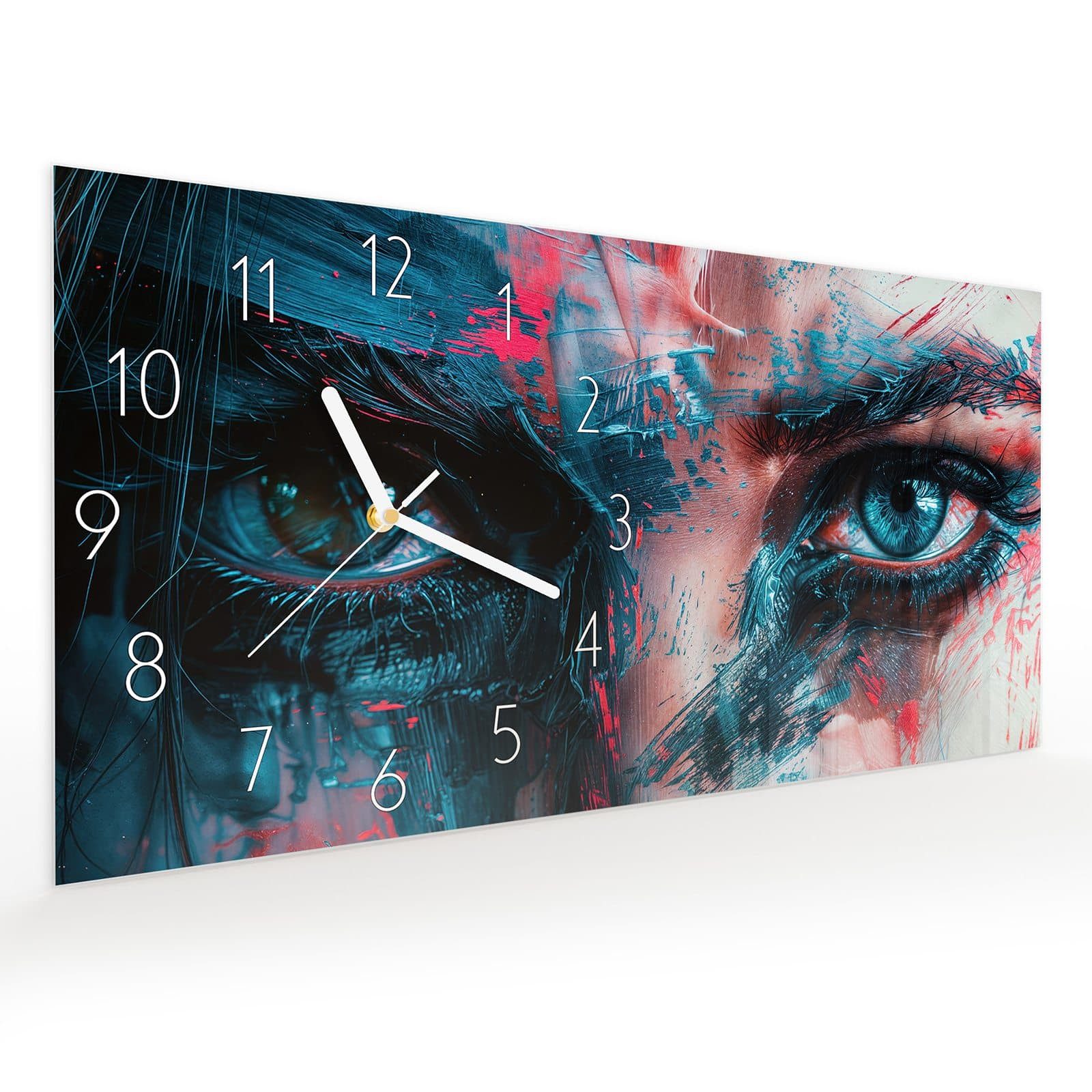 Wanduhr Glasuhr Wandkunst Größe 60 x 30 cm mit Motiv Kunstvolle Augen