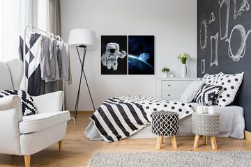 Sinus Art Leinwandbild 2 Bilder je 60x90cm Astronaut Erde Mond Weltall Nasa Schwerelos Atmosphäre