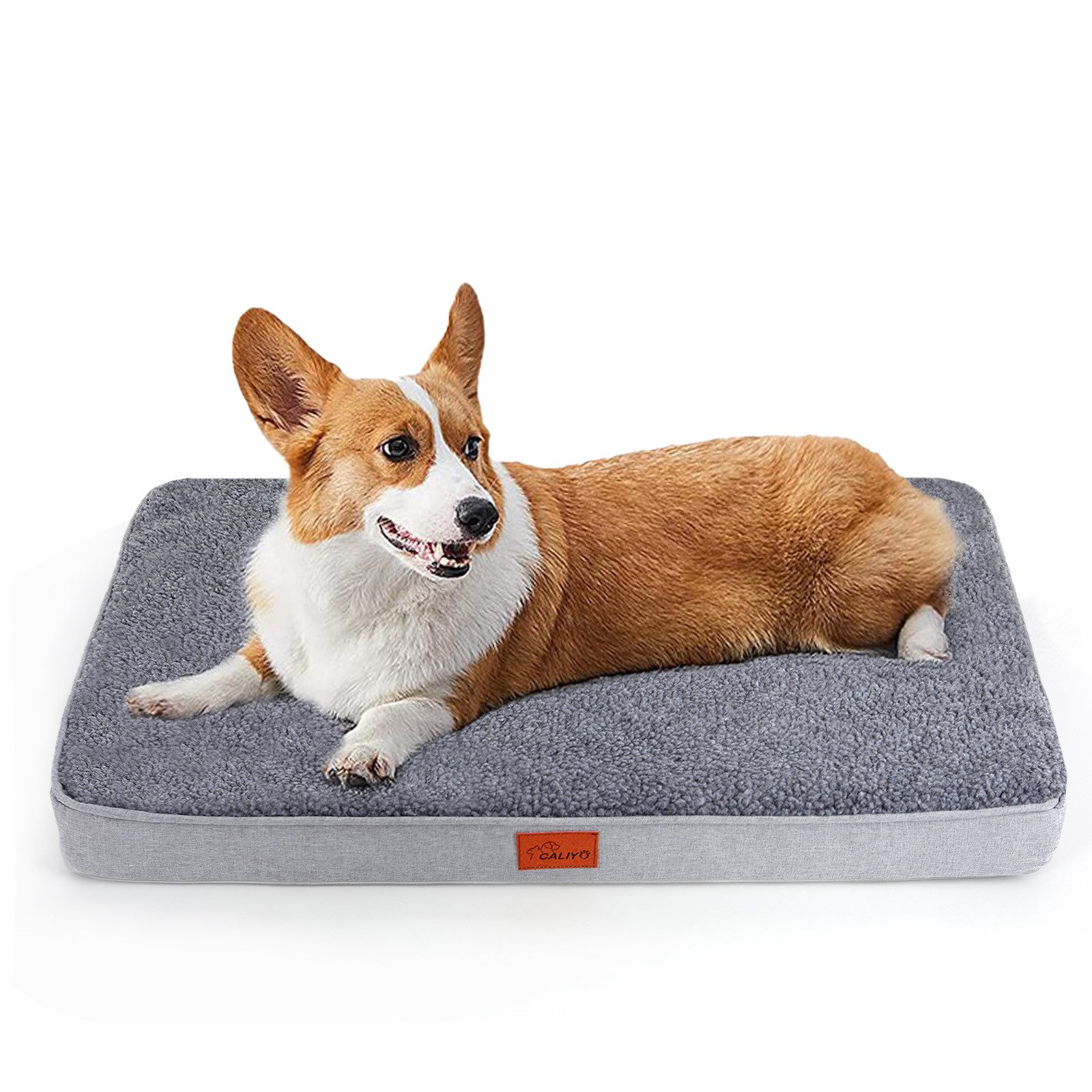 CALIYO Tierbett Orthopädisches Hundebett Grosse Hunde - Hundekissen flauschig, Cozy Flannel Fleece Fabric/ Washable Inner Film/ Egg Crate orthopedic Foam/ Non-slip Bottom, Hundematte Waschbar Hundematratze in dunkelgrau für Große Hunde
