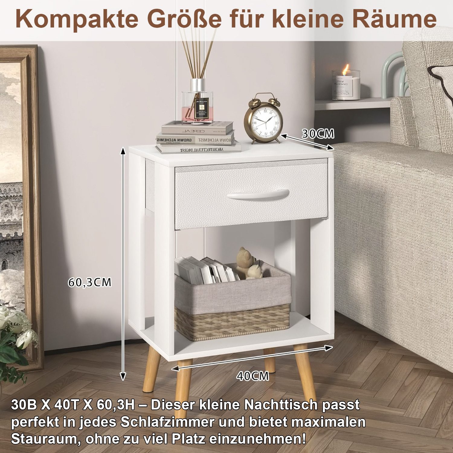 OYRREU Nachttisch Set mit Schubladen, 2 platzsparende Nachtkommoden, OTTO'S CHOICE (Holzoptik 40x30x60 cm, Nachtschrank-Set 2-tlg. Kombination), 2er Beistelltisch platzsparendes Design, harmonisch