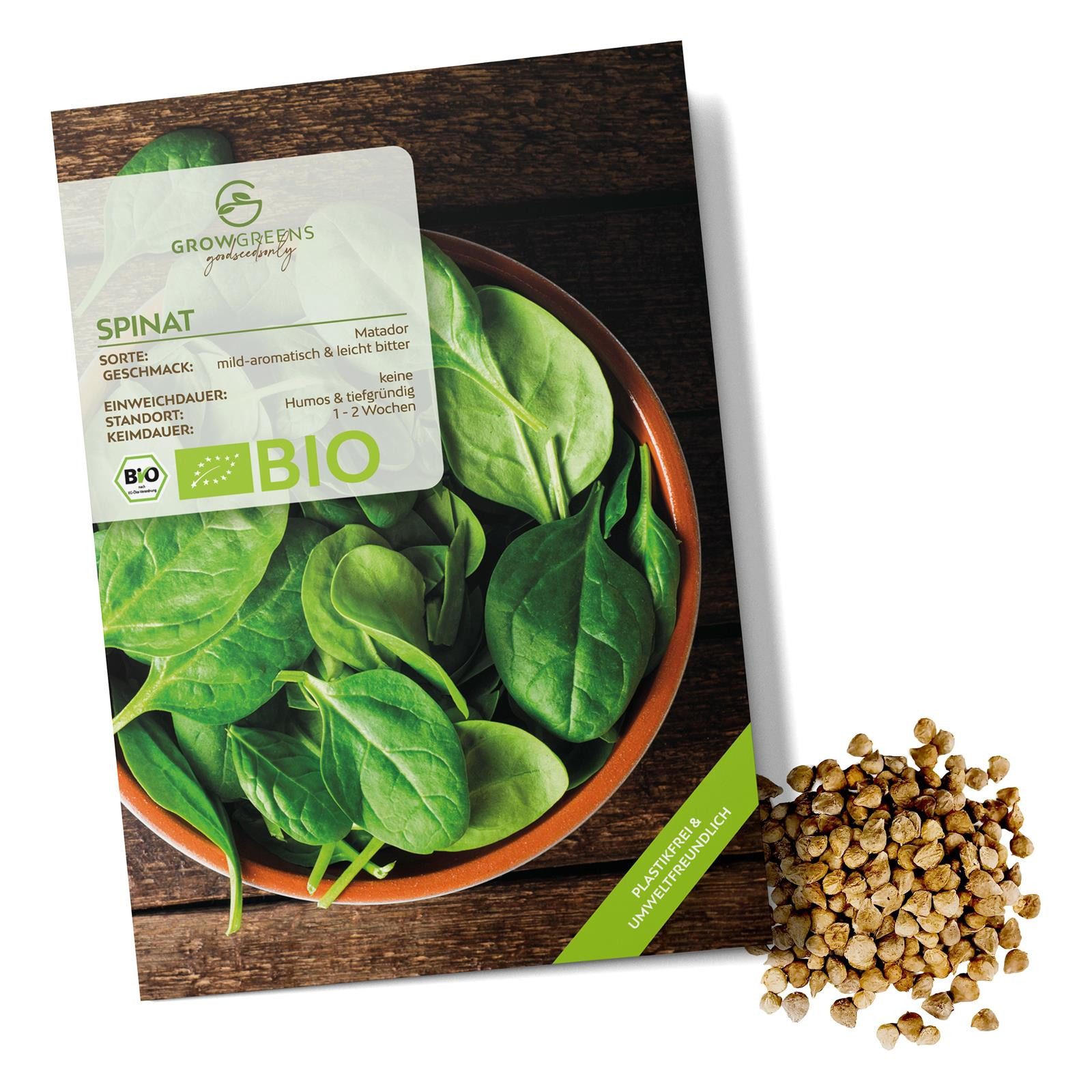 Growgreens Gemüsesamen BIO Spinat Samen (Matador) - Spinat Saatgut aus bio. Anbau (150 Korn), Gemüse