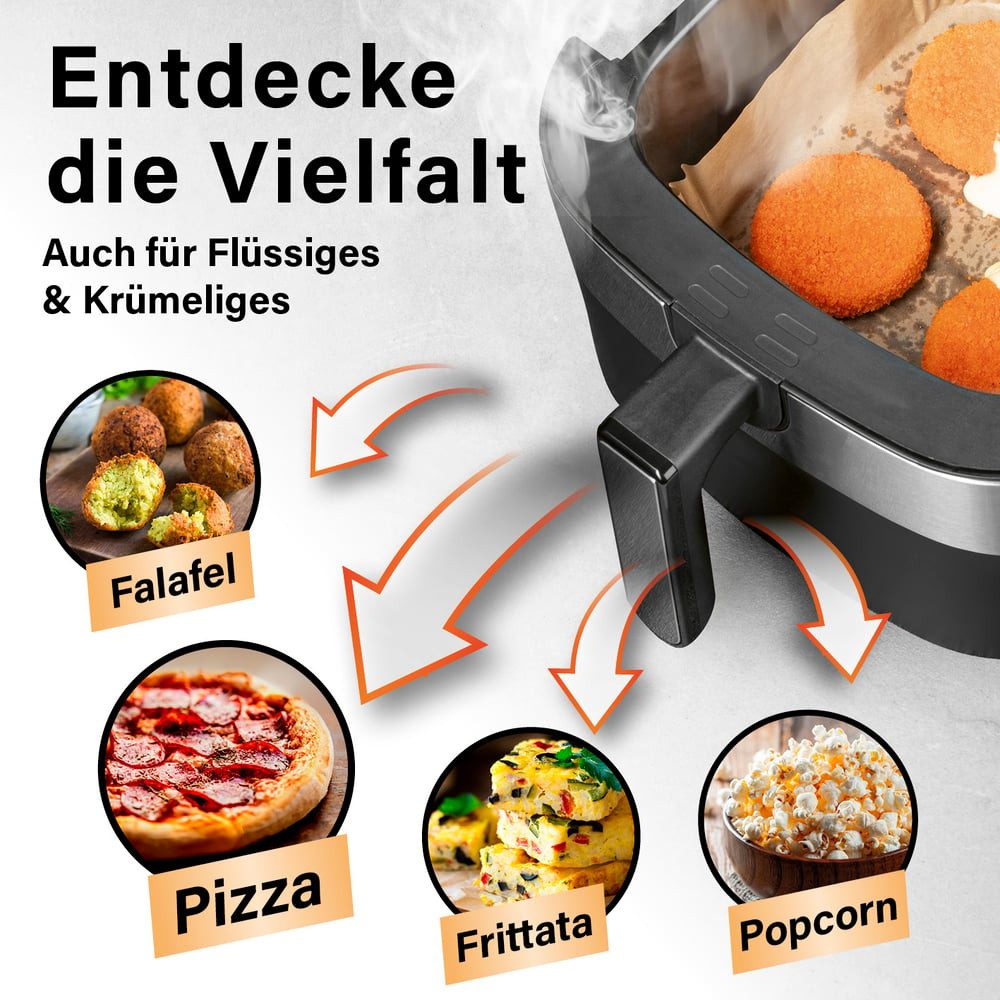 GOURMETmaxx Backpapier für Doppelkorb-Airfryer - 100 Stück – 22 x 14 x 4,5cm, Airfryer Heißluftfritteuse Einwegschalen Baking Paper – Bild 5 von 5