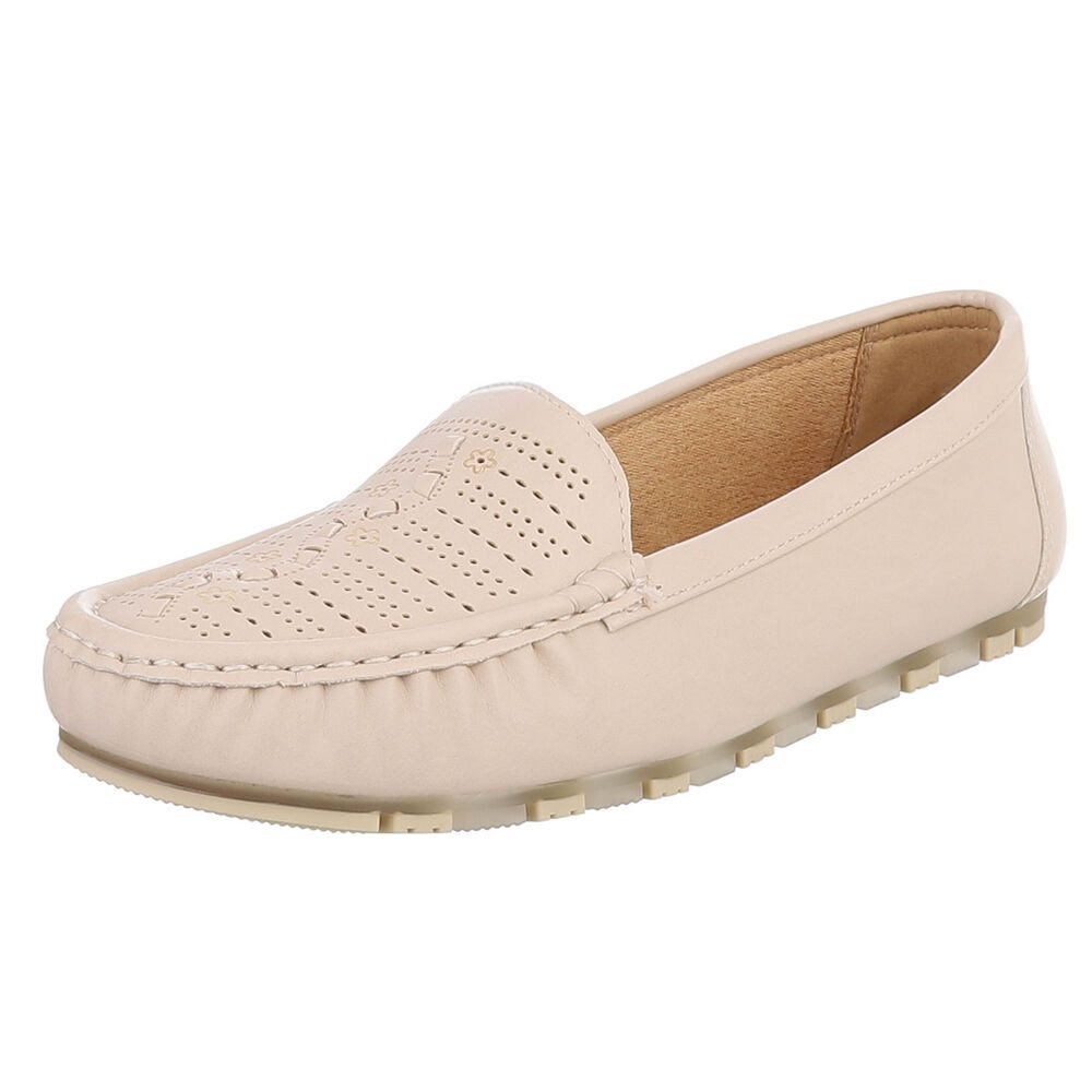 Ital-Design Damen Slipper mit erhöhtem Tragekomfort und Luftdurchlässigkeit Slipper (91512564) Flach Mokassins in Beige