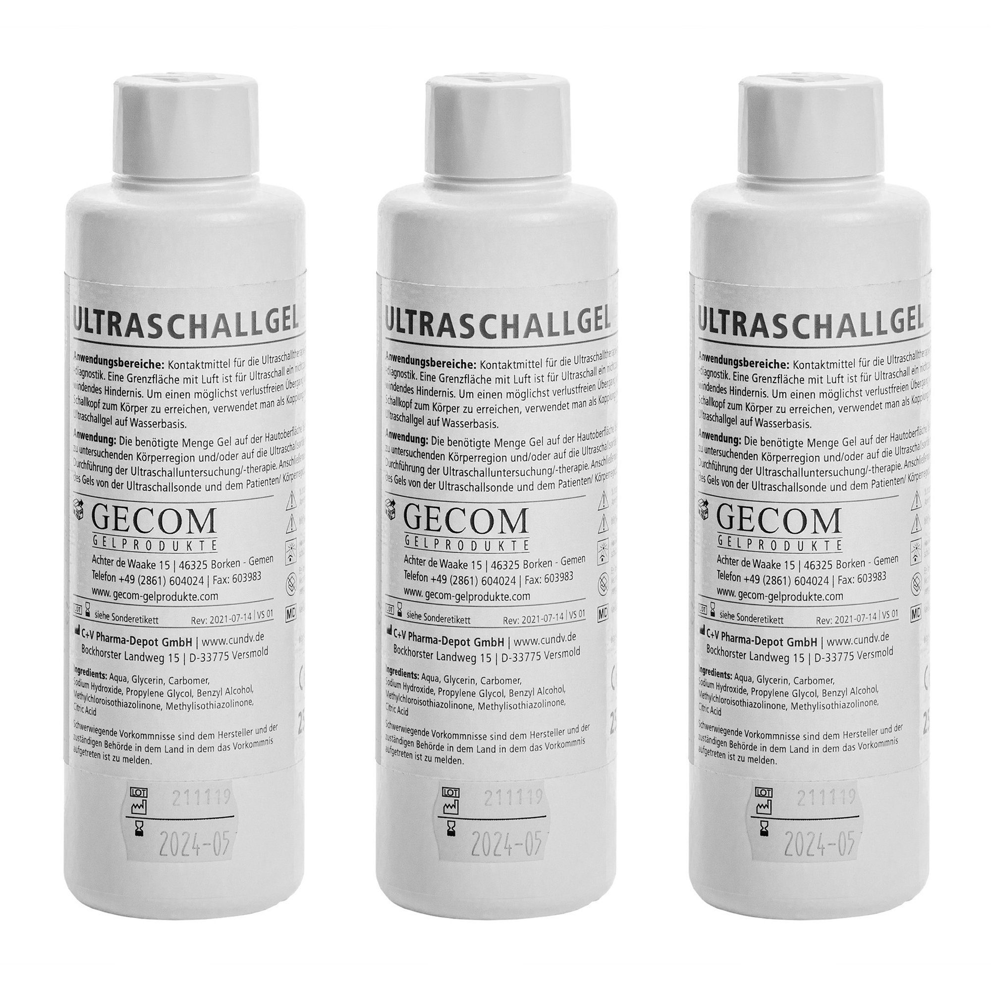Gleitgel 3 x Ultraschallgel 250 ml Gel für Doppler und IPL