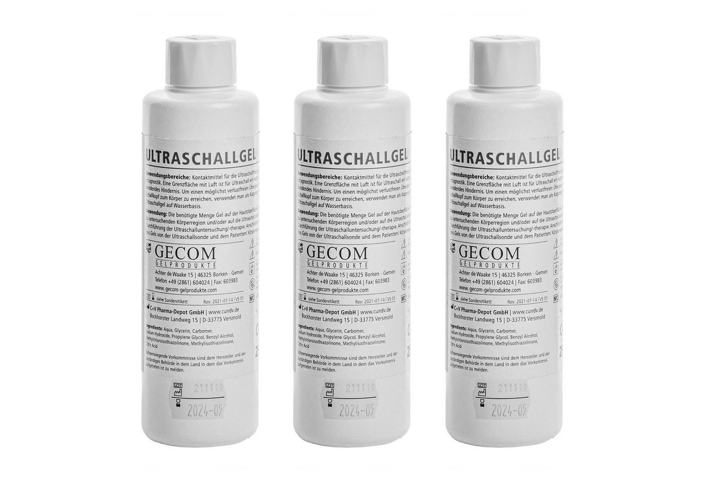 Gecom Gleitgel 3 x Ultraschallgel 250 ml Gel für Doppler und IPL, 3-tlg., Unisex