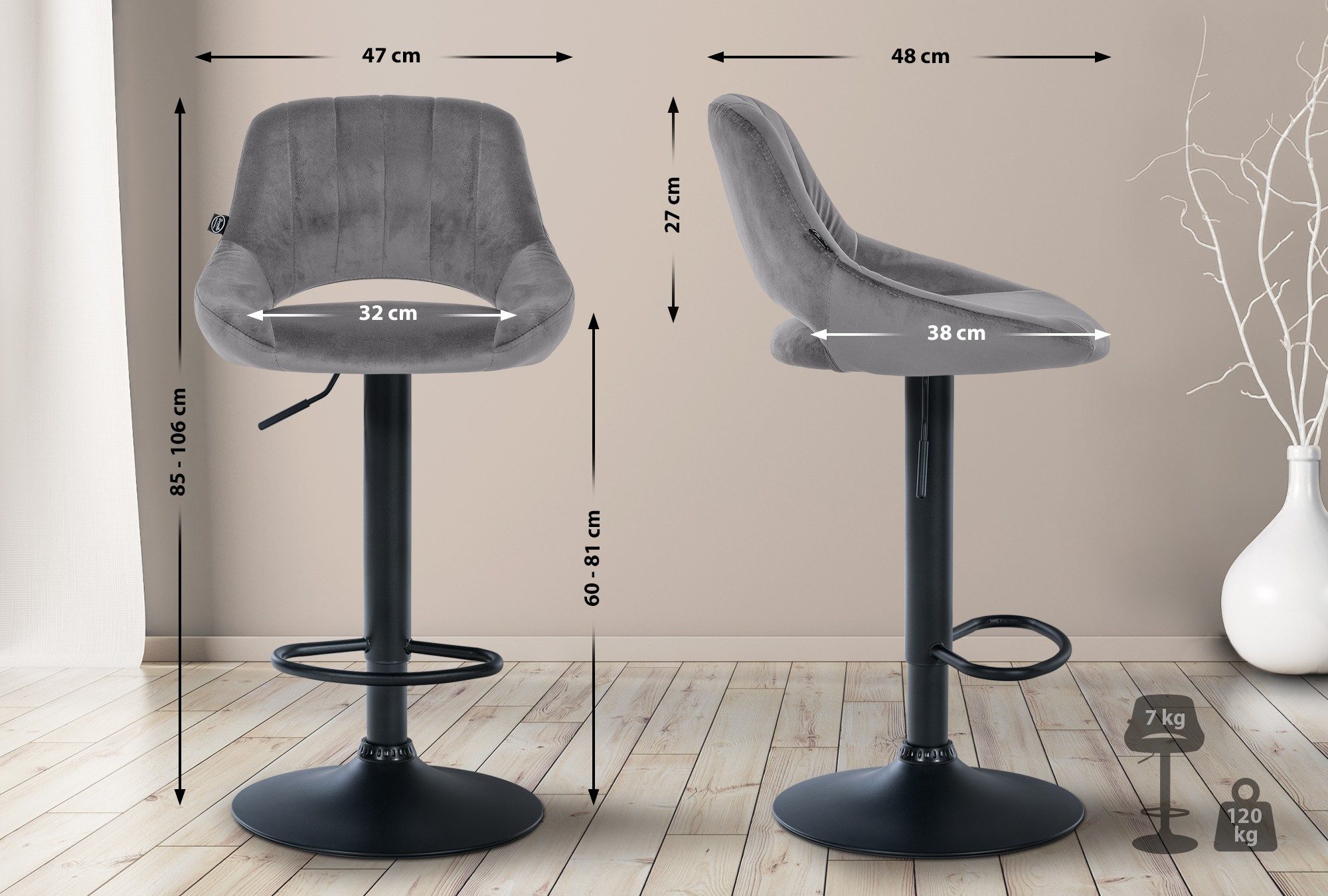 CLP Barhocker Milet Samt (2er Set, 2 St., 2er), höhenverstellbar und drehba günstig online kaufen