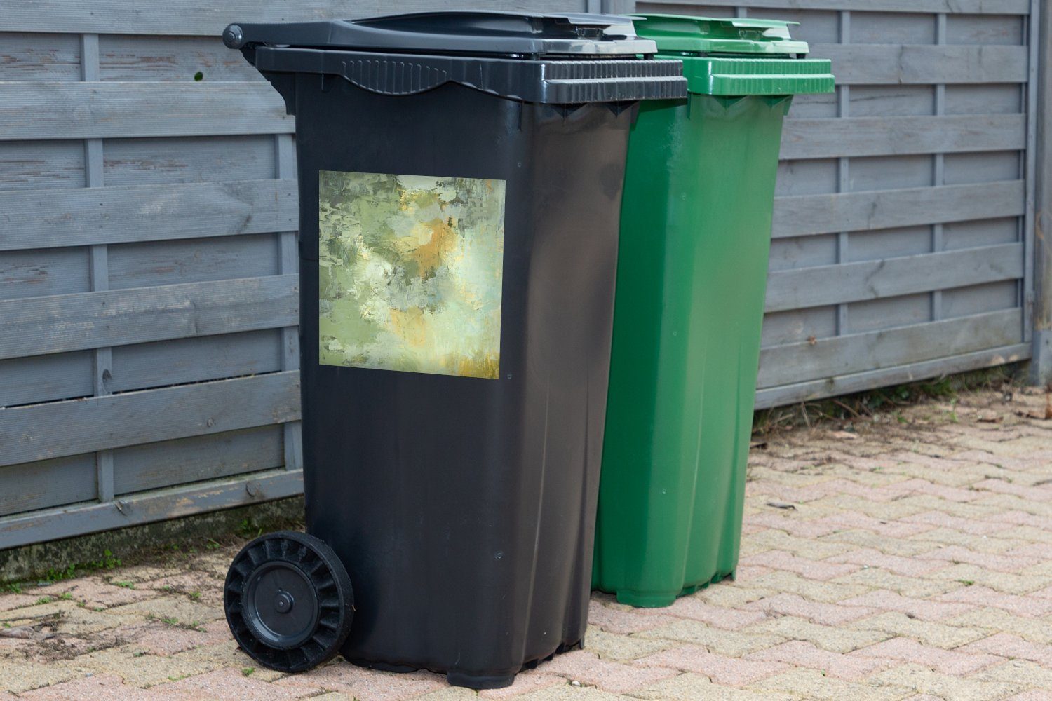 MuchoWow Ölgemälde Abfalbehälter St), Sticker, (1 Container, Mülleimer-aufkleber, Wandsticker Mülltonne, grün