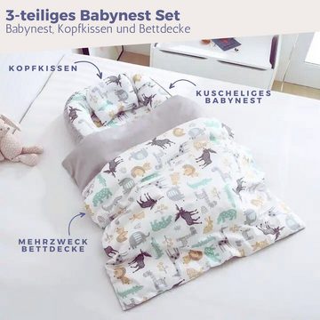 SKY & ZEN Kuschelnest Babynest: 3 teiliges Babynestchen Set für Neugeborene, (Set), flexibel Mitwachsend, für Mädchen und Jungen, leichte Reinigung