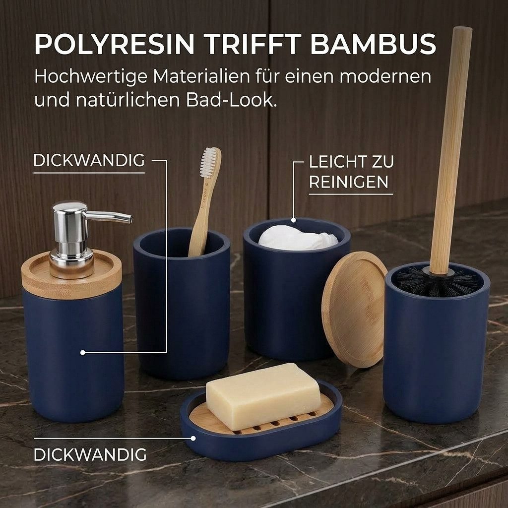 TENDANCE Badaccessoire-Set 5 teilig Zahnputzbecher Seifenspender Seifenschale WC Bürste Wattedose – Bild 4 von 5