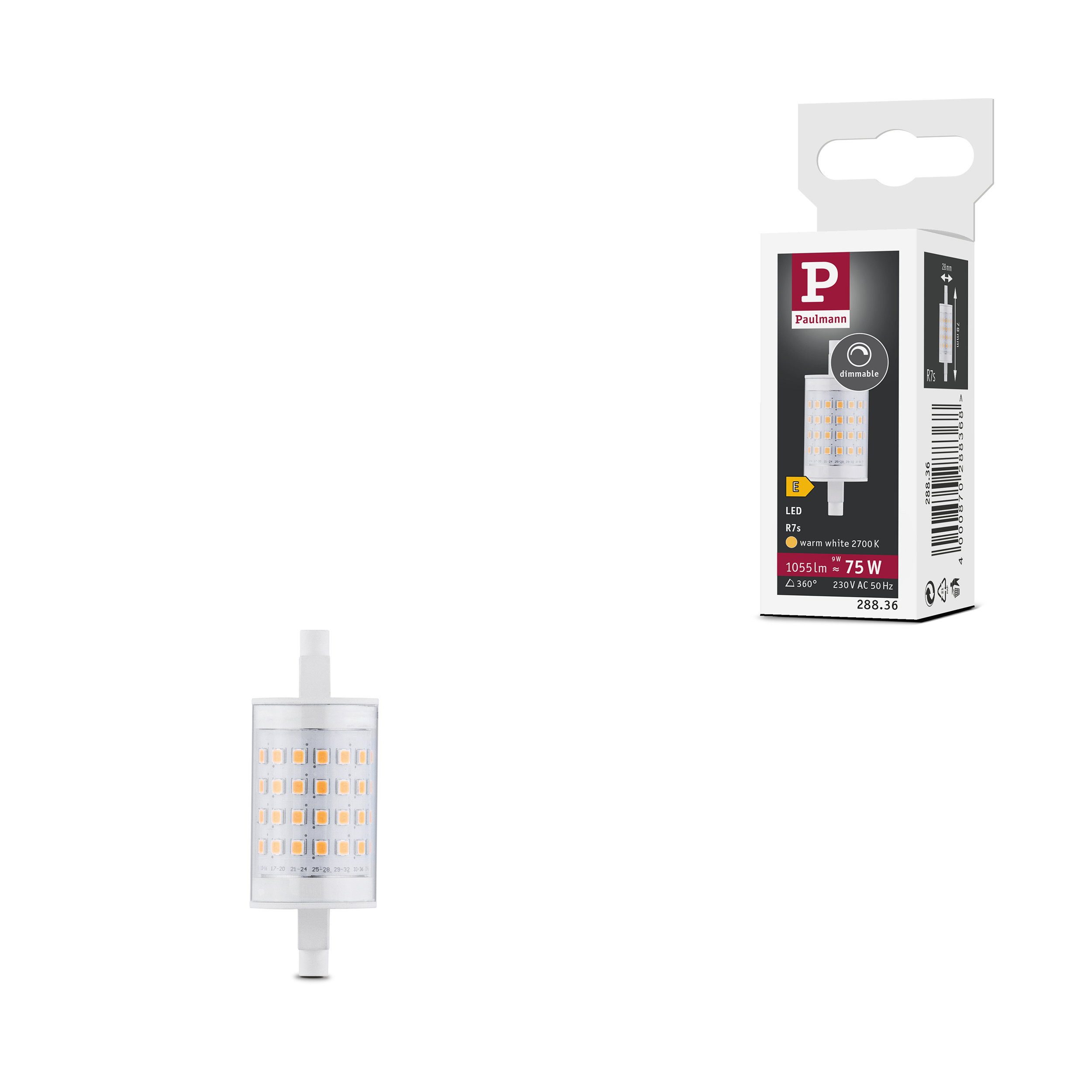 Paulmann LED-Leuchtmittel Standard 230V LED Stab R7s 78 mm 1055lm 9W 2700K dimmbar Klar, R7s, 1 St.