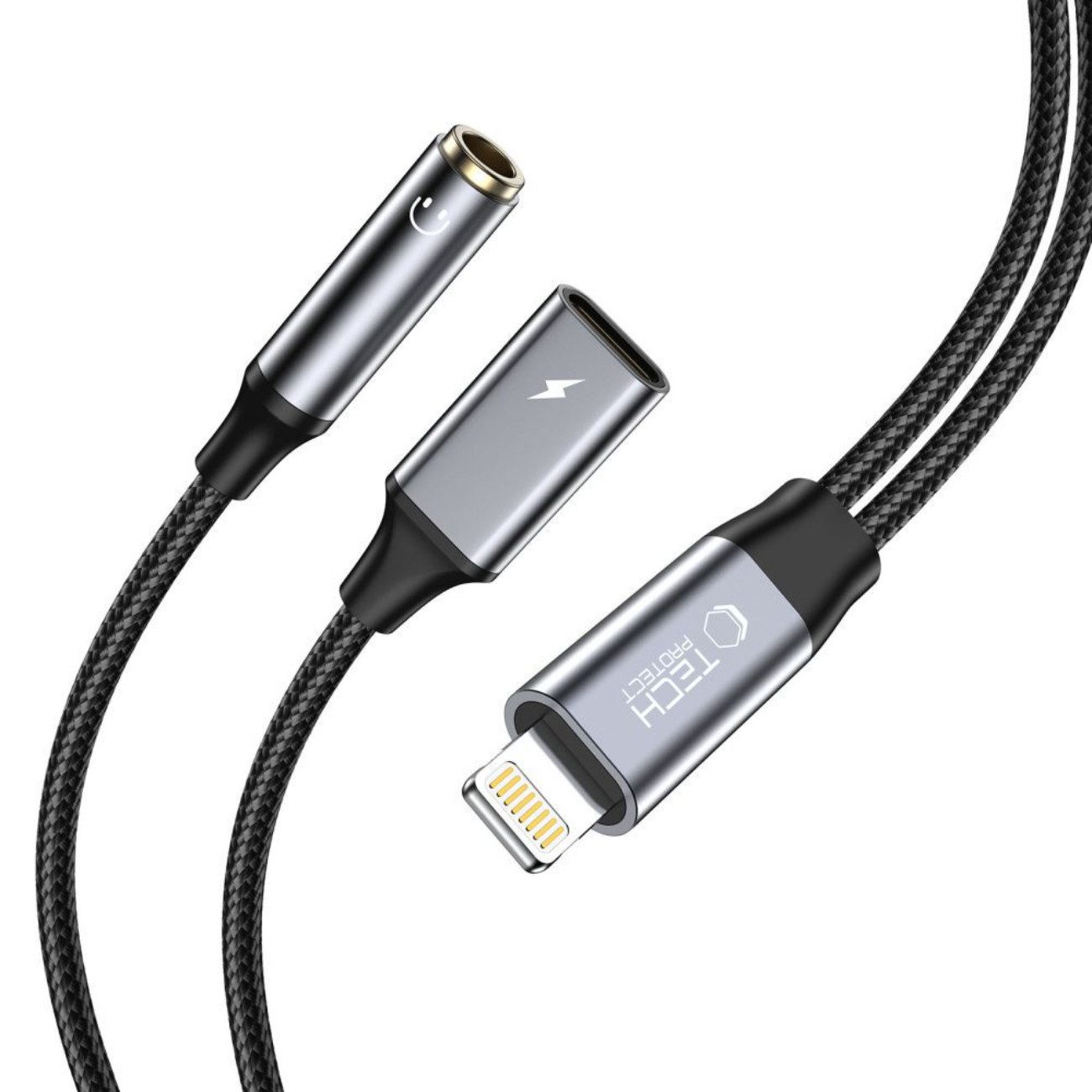 TECH PROTECT Audio-Adapter Lightning-Stecker zu 3,5-mm-Miniklinke (Buchse), Kompatibel mit iPhone (Kabel) (Buchse), Adapter für Musik und Laden über Lightning-Anschluss