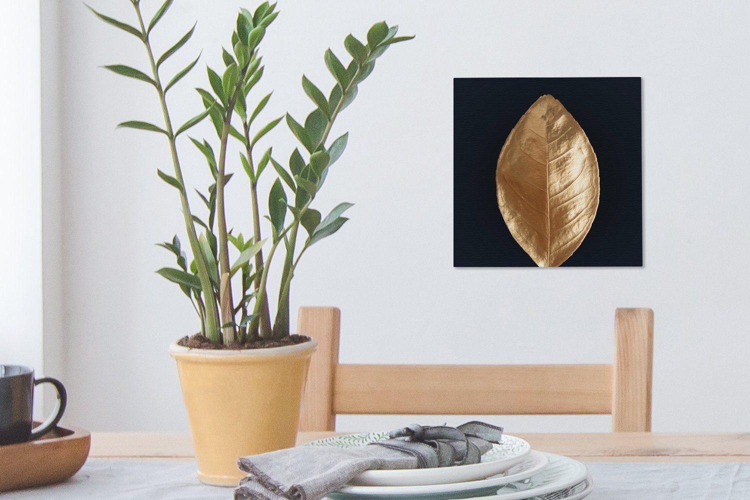 Luxus - Gold, St), Wohnzimmer (1 OneMillionCanvasses® Schlafzimmer Leinwand Blätter für Leinwandbild Bilder -