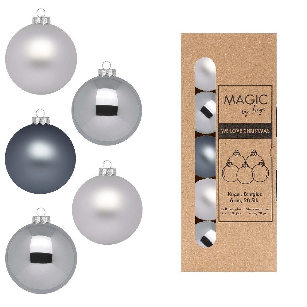 MAGIC by Inge Weihnachtsbaumkugel, Weihnachtskugeln Glas 6cm Hazy Grey 20 Stück