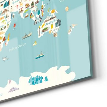 DEQORI Magnettafel 'Süße Weltkarte (Englisch)', Whiteboard Pinnwand beschreibbar