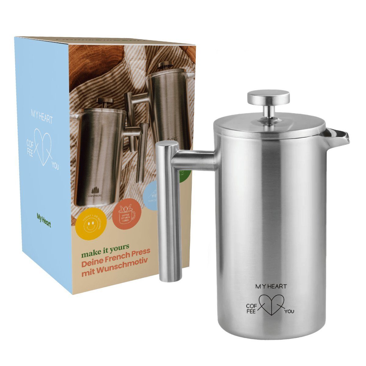 GRØNENBERG French Press Kanne mit deinem Wunschmotiv (1 Liter), Thermo