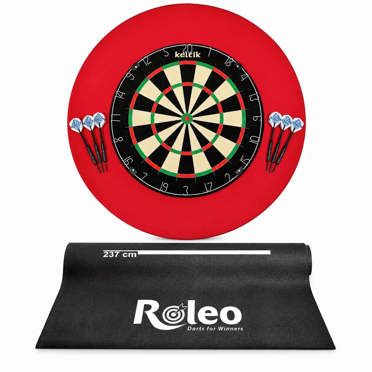Keltik Dartscheibe Keltik Steeldart Komplettset mit Board, Pfeilen, Ring & Matte, (1-tlg)