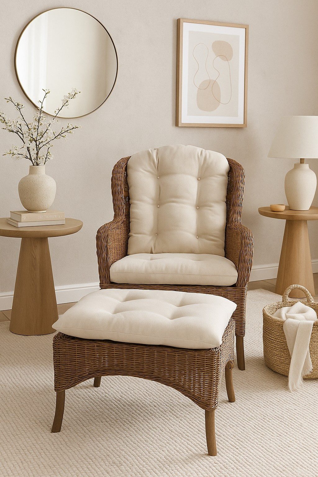 moebel-direkt-online Ohrensessel Samuel (Spar-Set, Sessel mit Hocker, inklusive 3tlg. Kissenset)