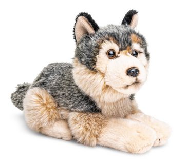 Uni-Toys Kuscheltier Grauwolf Junges, liegend - 22 cm (Länge) - Plüsch-Wolf - Plüschtier, zu 100 % recyceltes Füllmaterial