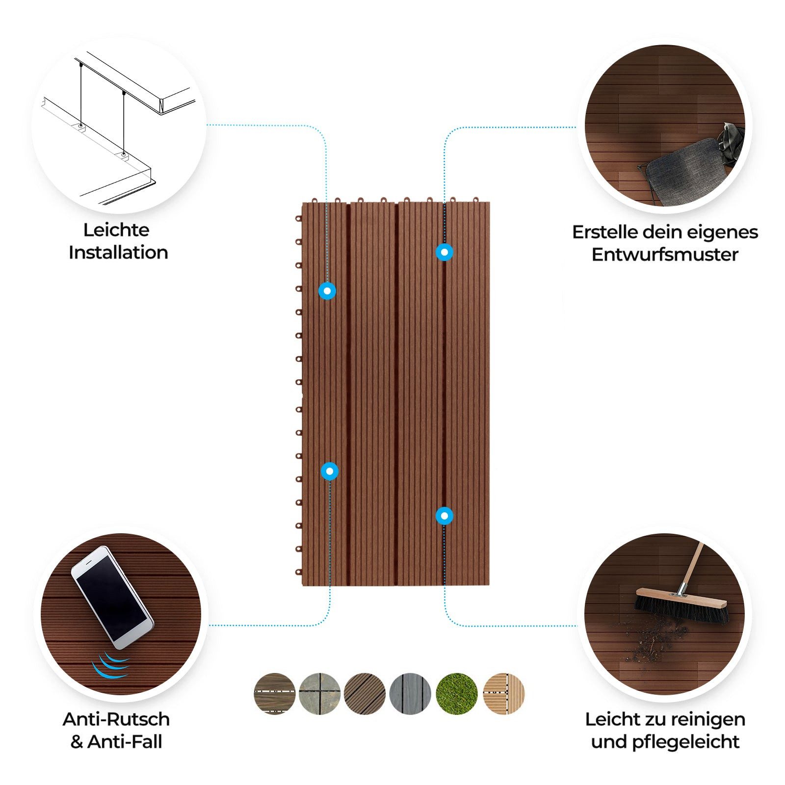 Karat Klickfliesen WPC-Terrassendielen Queen Hellbraun, Holzoptik, 60 x 30 cm, 1 St.