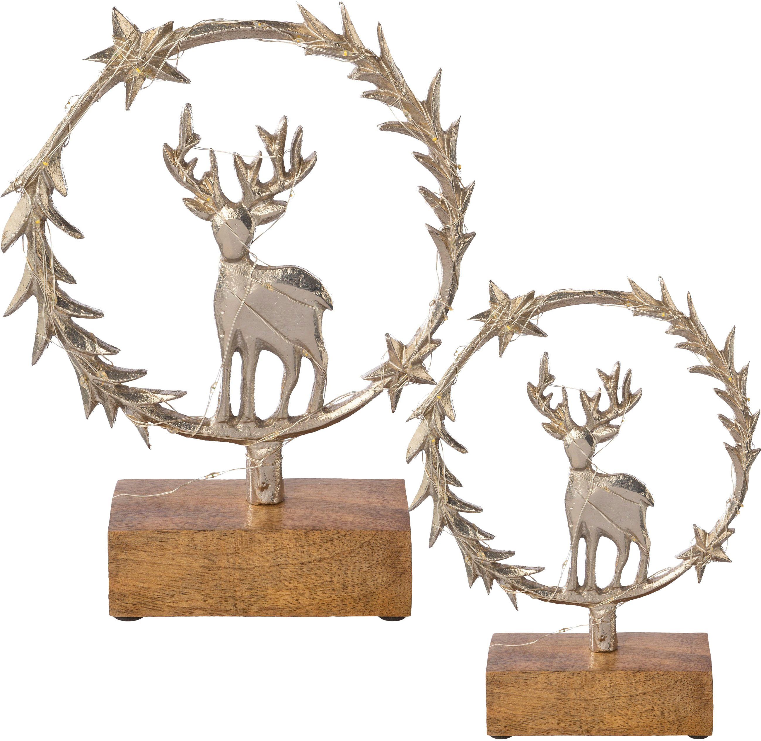 Creativ deco Dekofigur LUMEN, Deko-Objekt Kranz mit Hirsch (Set, 2 St), Wei günstig online kaufen