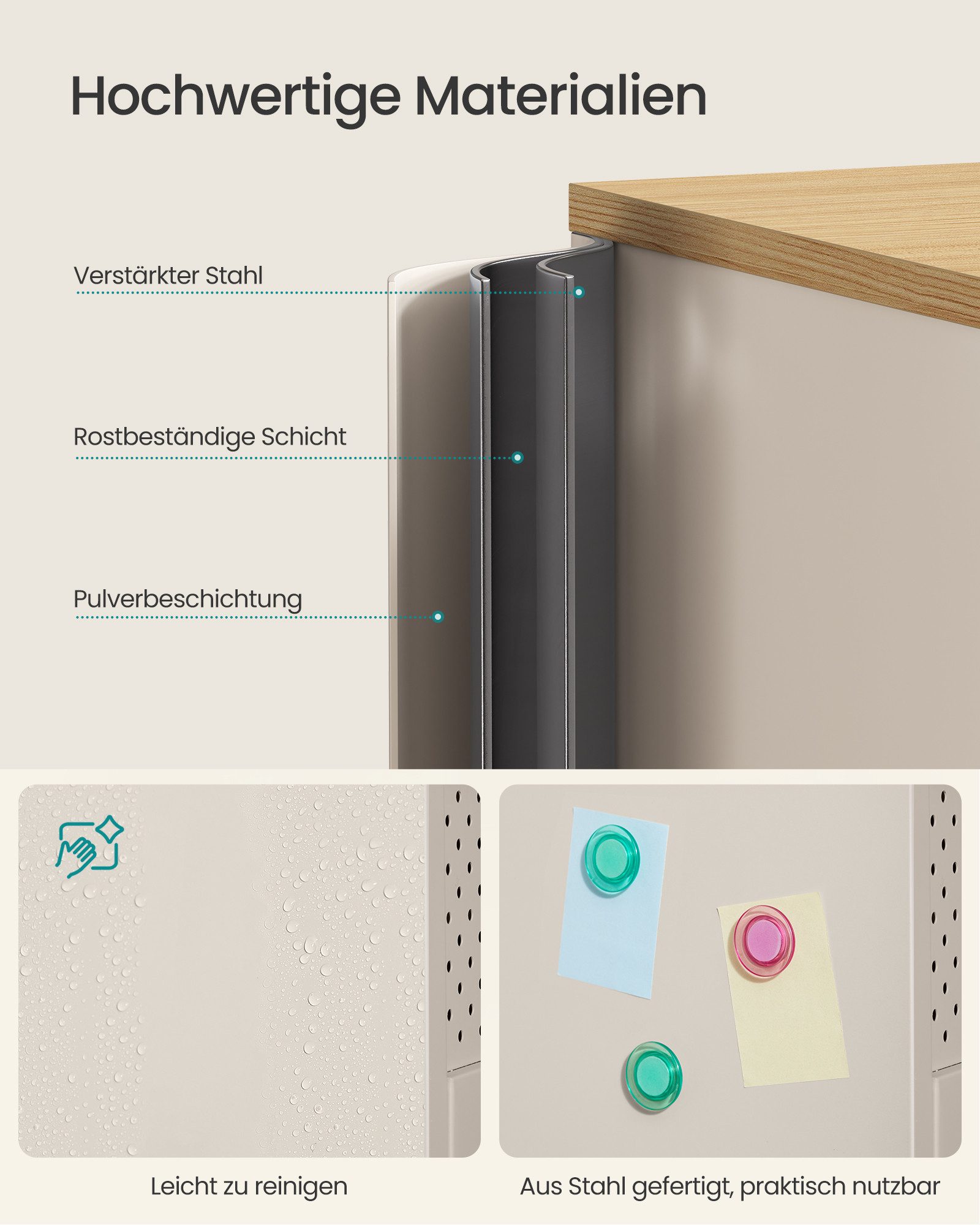 SONGMICS Aktenschrank Aufbewahrungsschrank (Metallschrank, Schrank mit Doppeltür, Sideboard, Stahlgestell, vintagebraun-mattschwarz) Magnetverschluss, verstellbare Einlegeböden