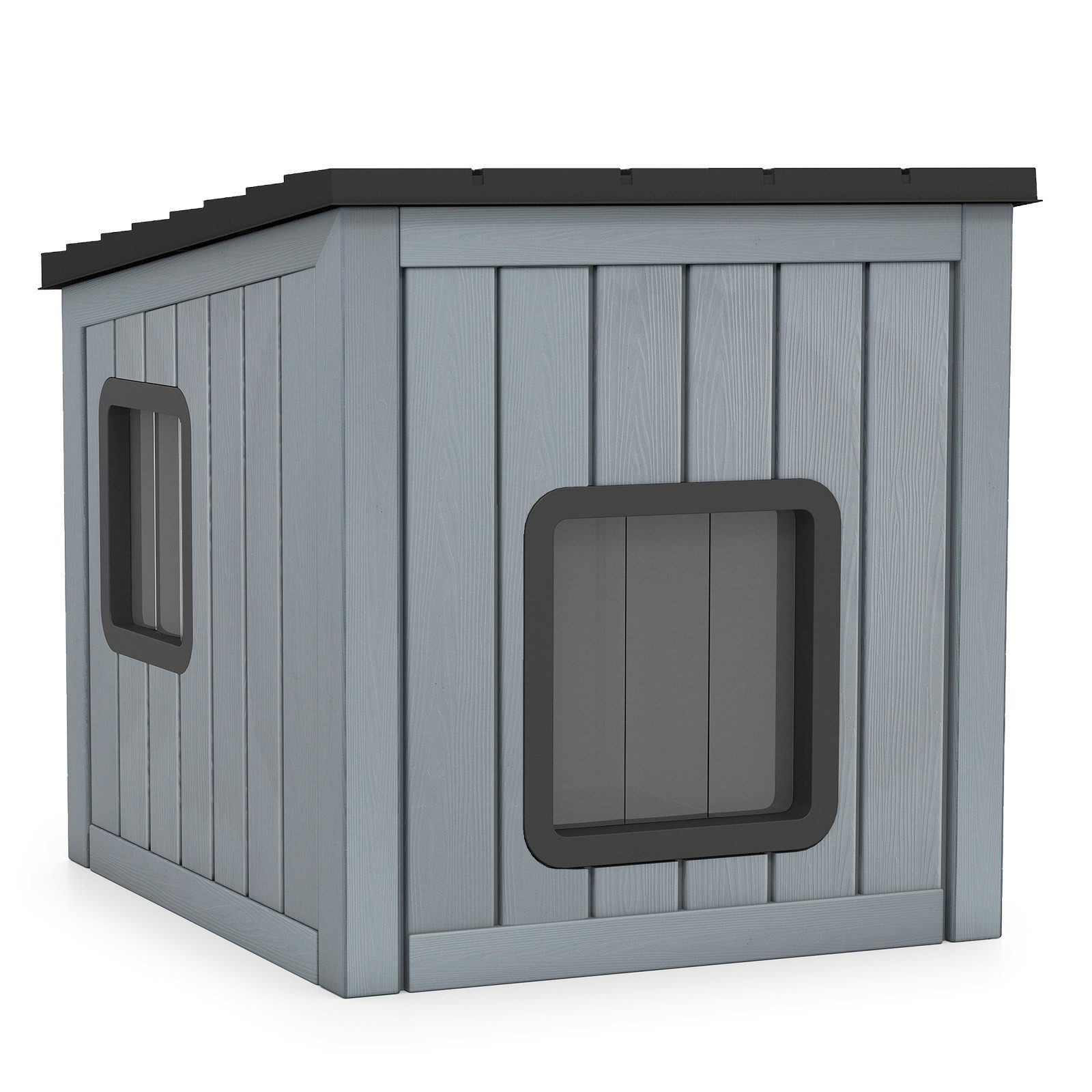 KOMFOTTEU Hundehütte, Katzenhaus aus PP mit 2 Türen und geneigtem Dach