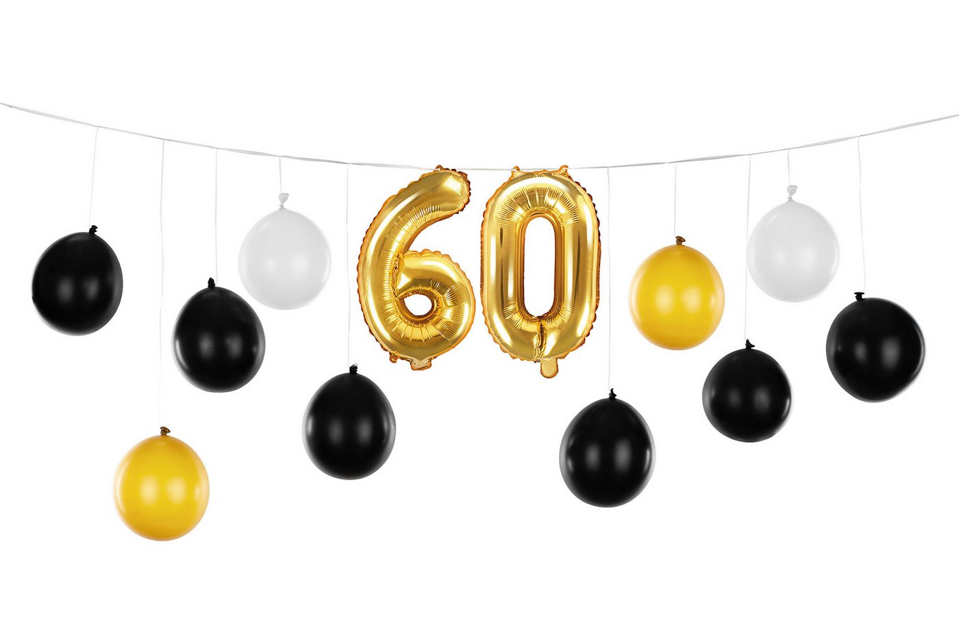 partydeco Aufblasbares Partyzubehör, Girlande für 60. Jubiläum 260x32cm Schwarz / Gold / Weiß