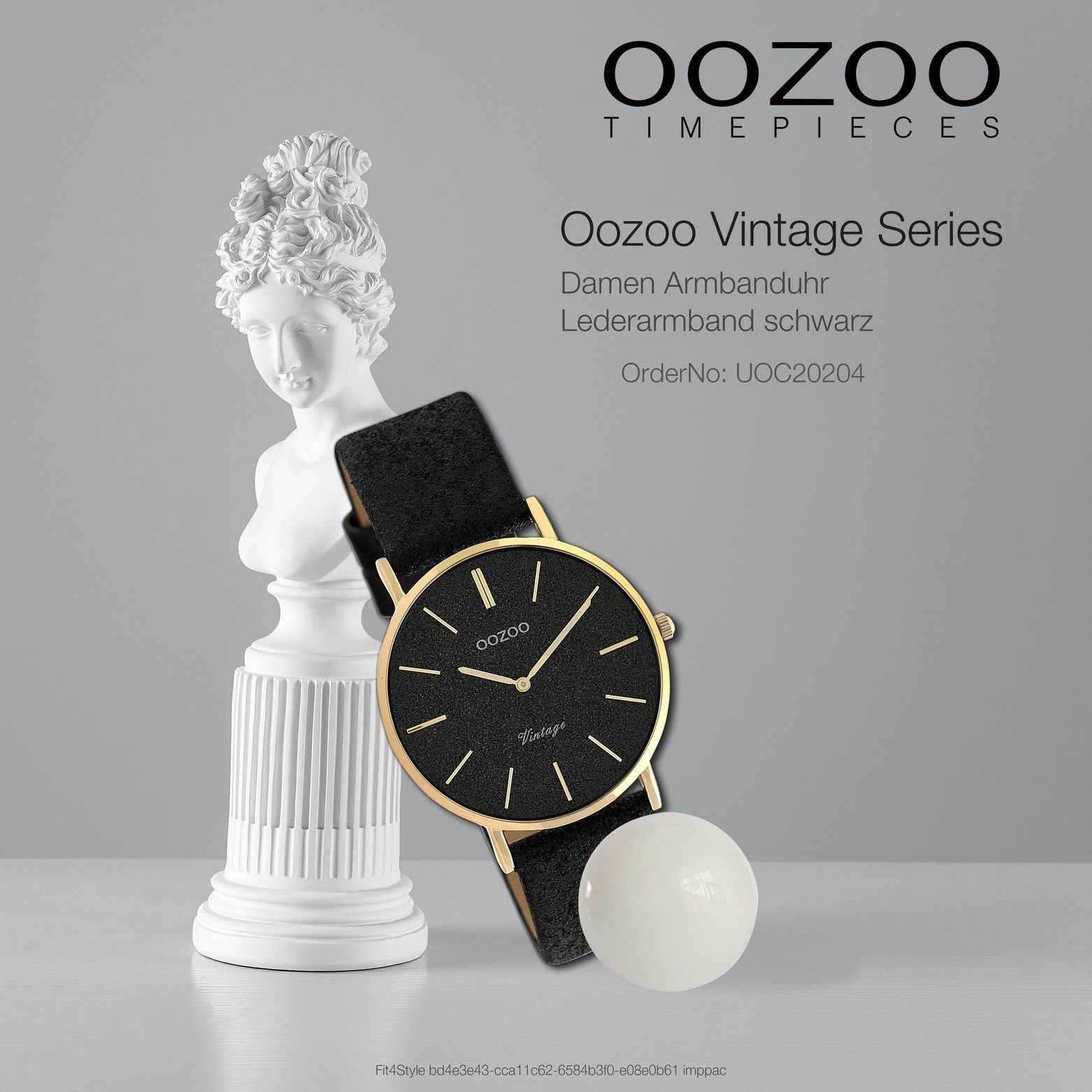 OOZOO Quarzuhr Armbanduhr Oozoo Damenuhr Elegant-Style rund, (ca. Damen Analog, schwarz 32mm) Lederarmband, mittel