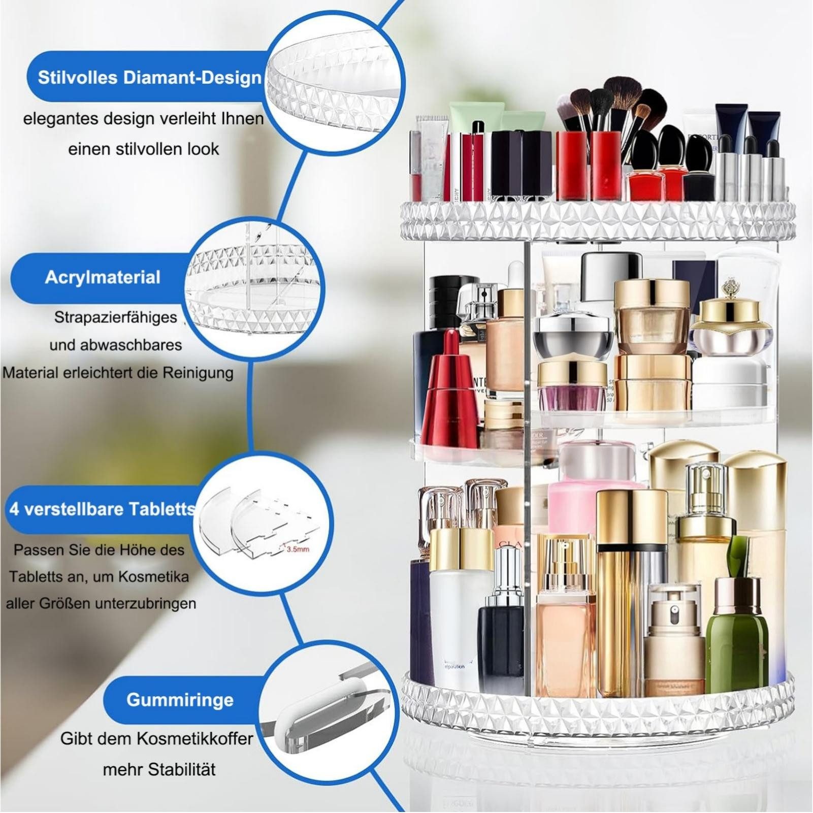 SURFOU Badorganizer Drehbarer Make up organizer schminktisch organizer kosmetik organizer (parfüm organizer, make up organizer drehbar, Richtige Größe, 1 St., 3 – Bild 2 von 5