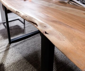 SAM® Essgruppe Vari, (1 Tisch, 6 Stühle), massives Akazienholz, Baumkante, Metallgestell und Stühle