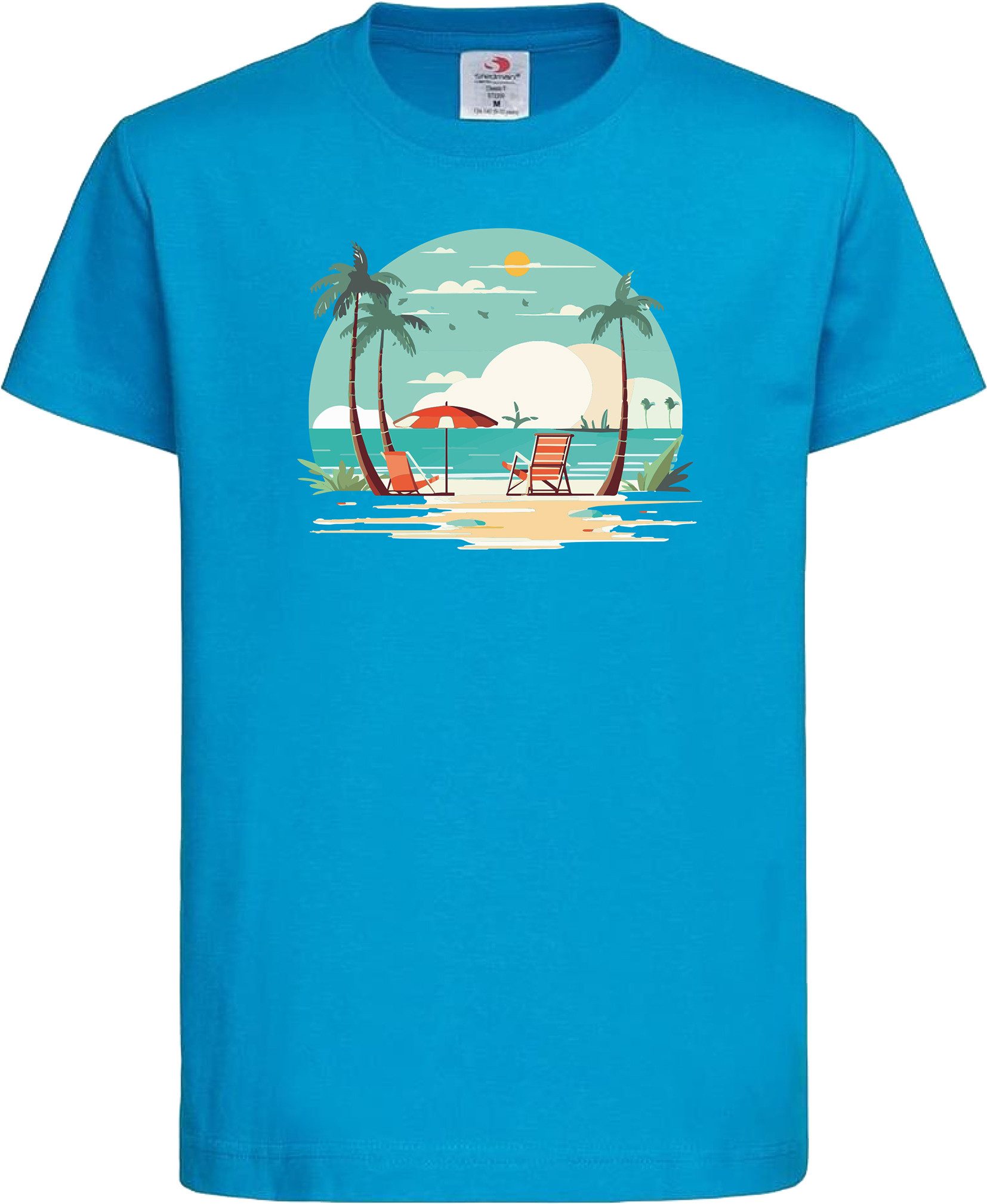 Print-Shirt Kinder-T-Shirt: „Tropical Breeze“ - Kurzarm-Shirt mit Strand-Motiv