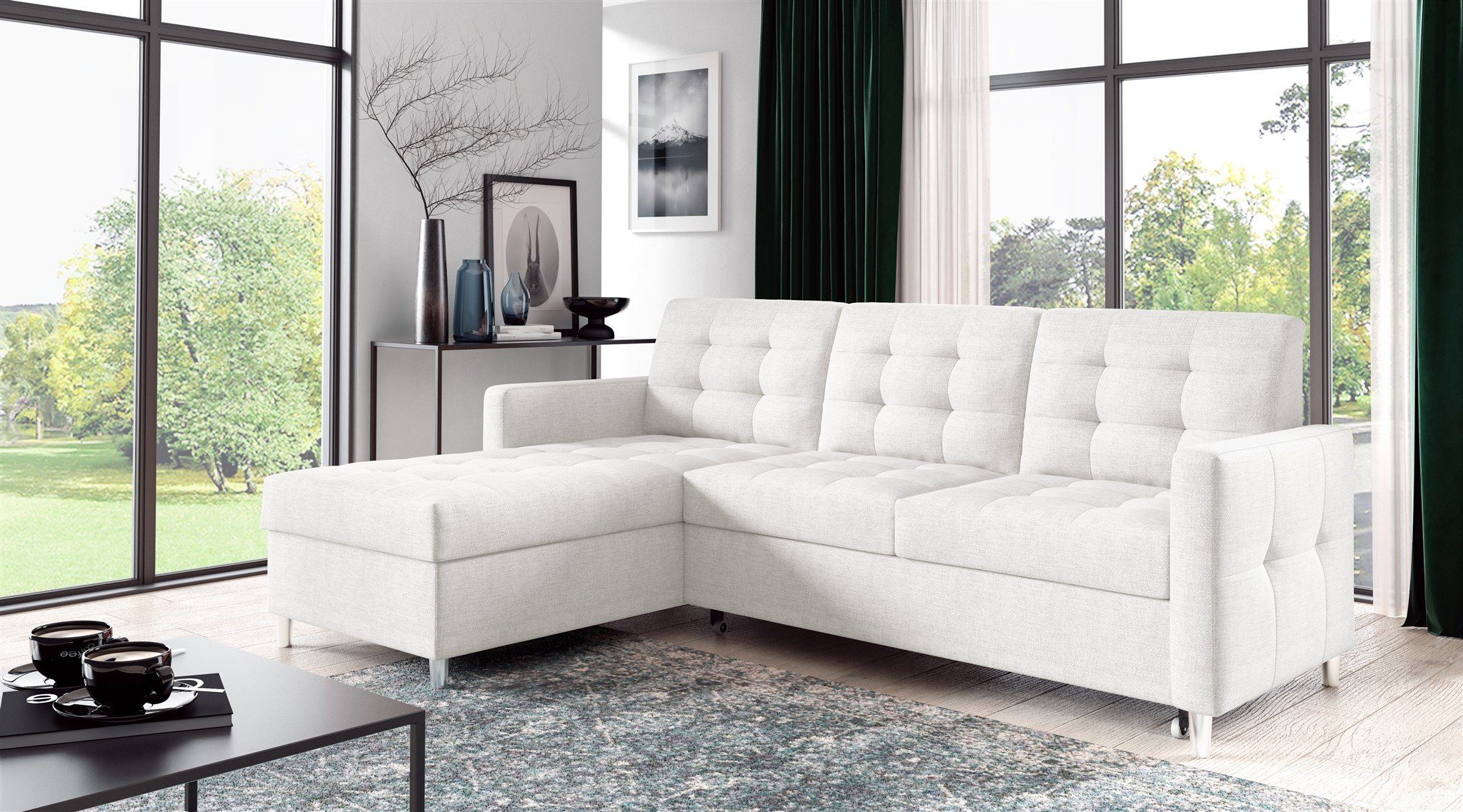 Fun Möbel Ecksofa Ecksofa Sofa NURI mit Ottomane in Stoff Luis, inkl. Schlaffunktion, Rundumbezug