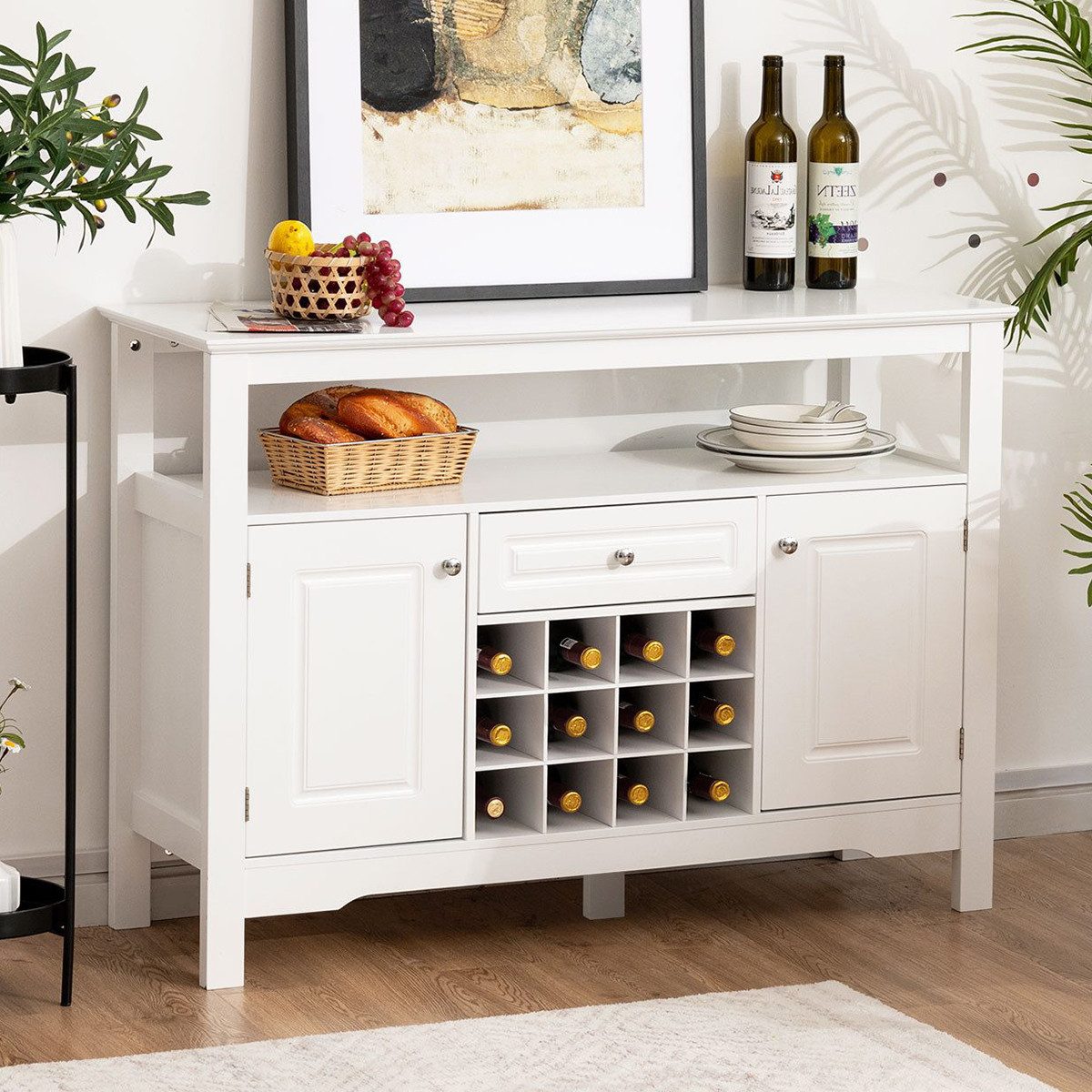 COSTWAY Konsolentisch, Küchenschrank mit Schubladen, Weinregal 12 Fächern, günstig online kaufen