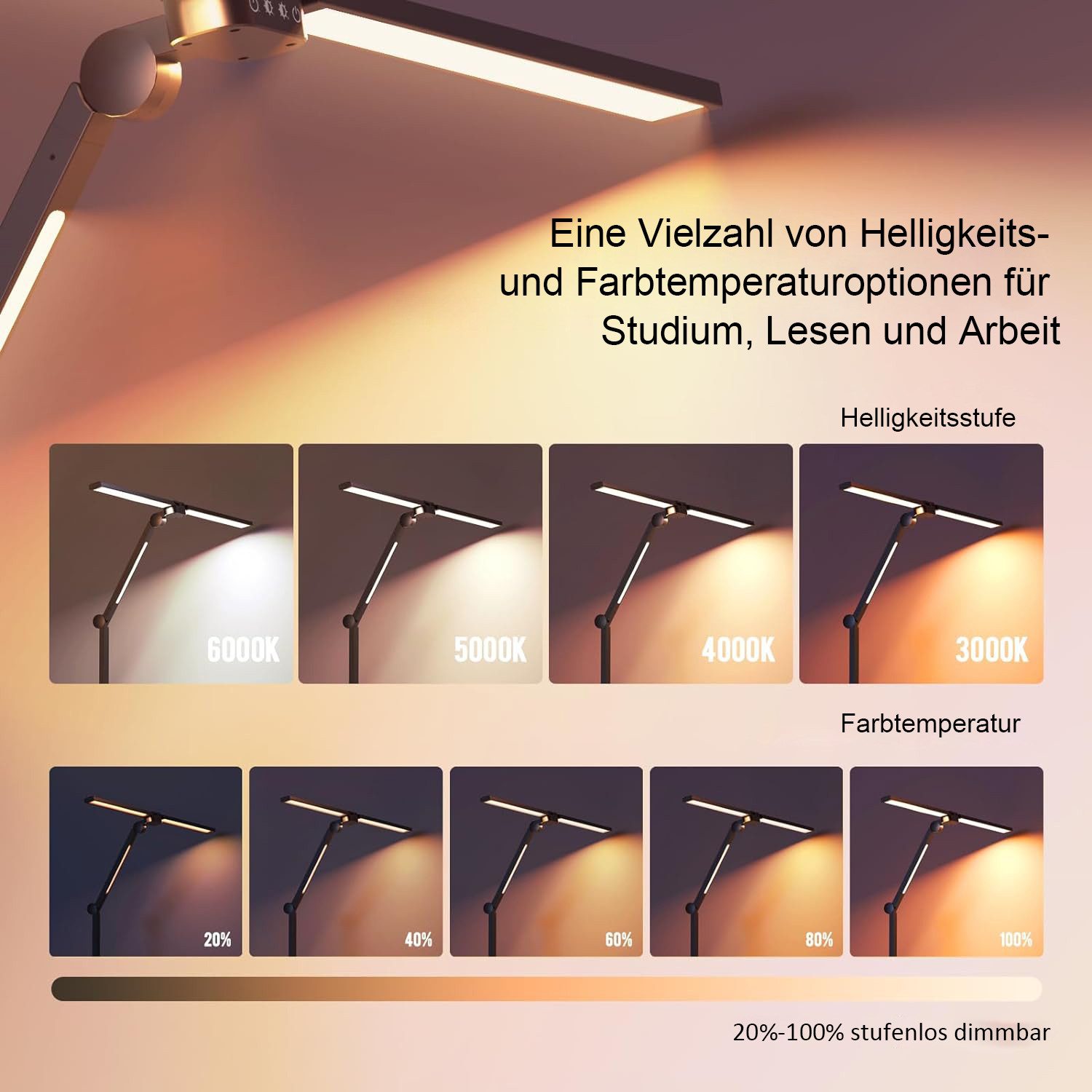 Jibenhome LED Schreibtischlampe Schreibtischlampe Dimmbar Doppelkopf, 24W L günstig online kaufen