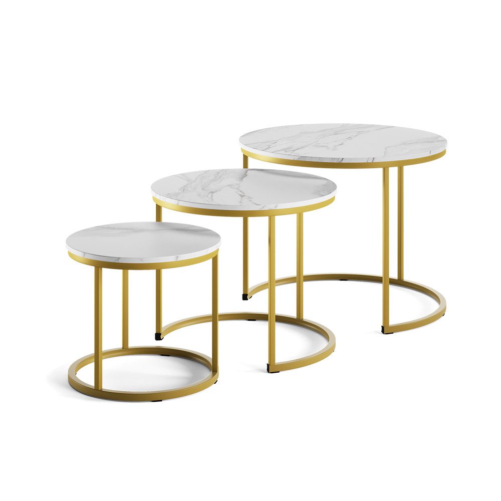 Vicco Couchtisch Montreal, Weiß/Gold, 55 x 55 cm 3 Teile (3-St)