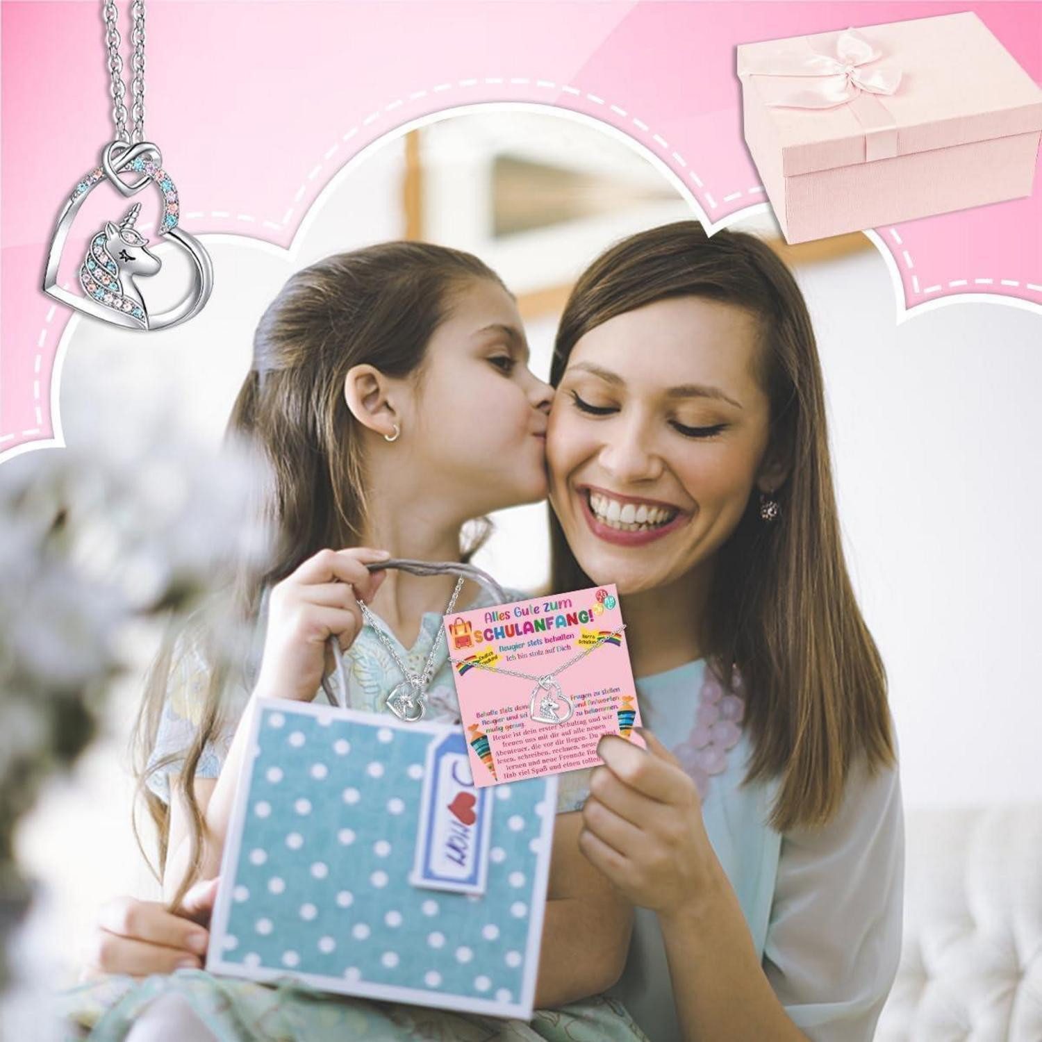 LuxusKollektion Kette und Anhänger Set Einhorn Kette Mädchen Einschulung Geschenk Schulanfang Schmuck – Bild 4 von 5