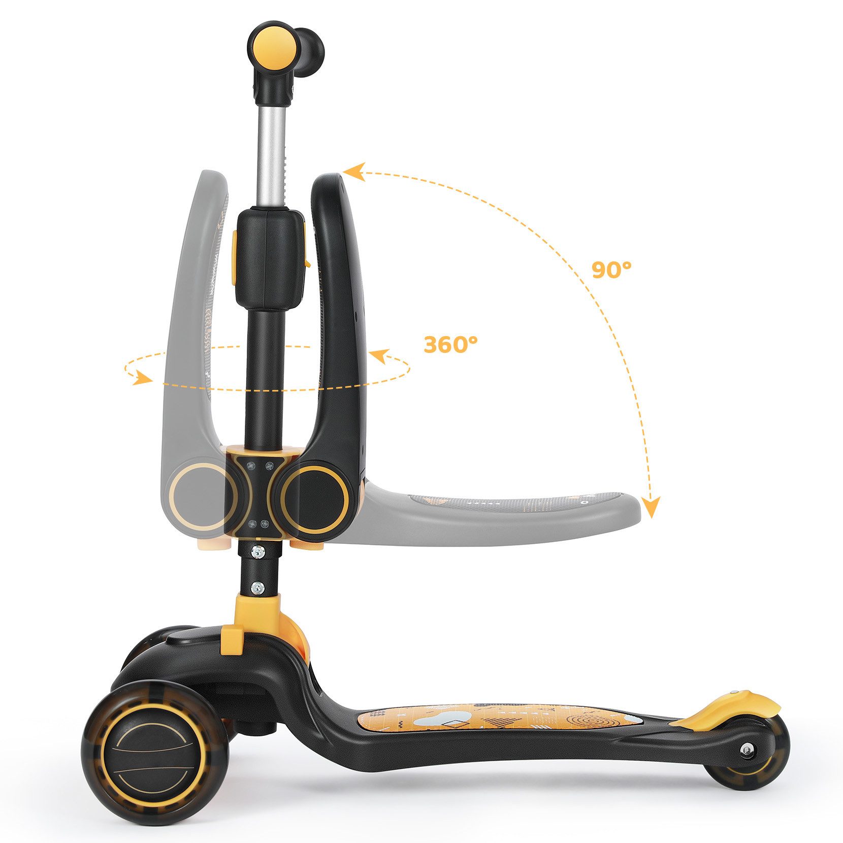 OUNUO Dreiradscooter 1009 Kinderroller mit LED und Sitz, höhenverstellbar, für 2 Jahren ab – Bild 5 von 5