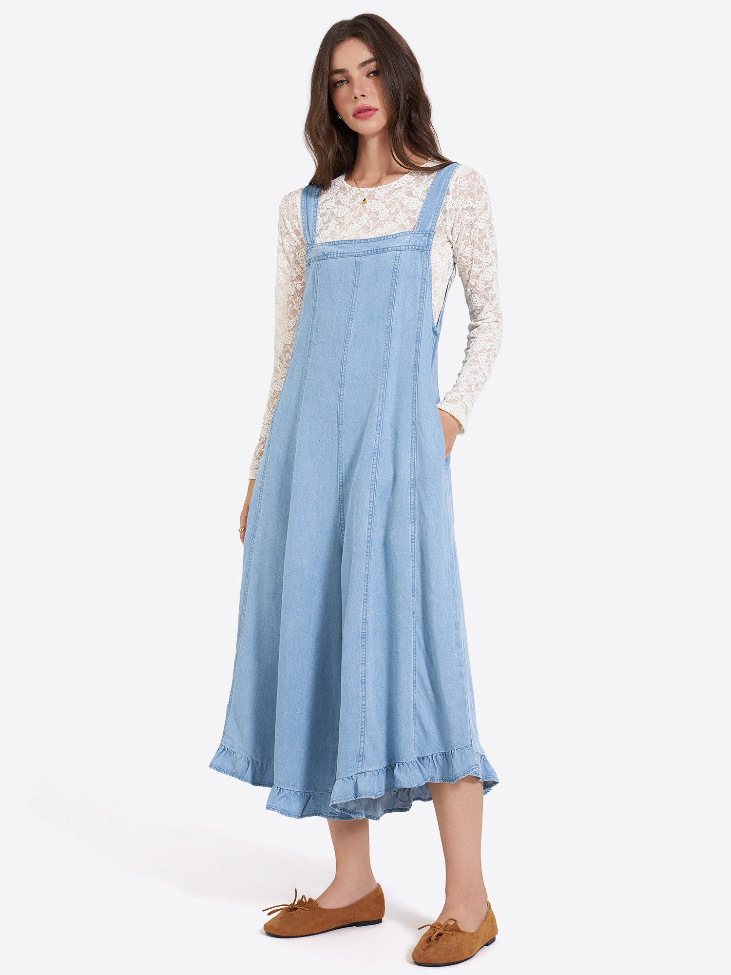 Imily Bela Latzhose Damen Overall mit Rüschen‑Saum und praktischen Seitentaschen (Packung, 1-tlg., 1per-Pack) in Unifarbe