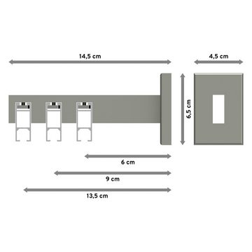 Gardinenstange Smartline Paxo, INTERDECO, 3-läufig, 14x35 mm, eckig, Wandmontage, Weiß / Edelstahl-Optik
