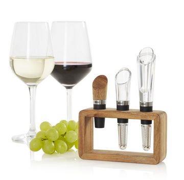 AdHoc Flaschenausgießer Wein-Genießer-Set Vine, 3-St., 3 tgl. Geschenkset inklusive Aufbewahrungsständer aus Holz