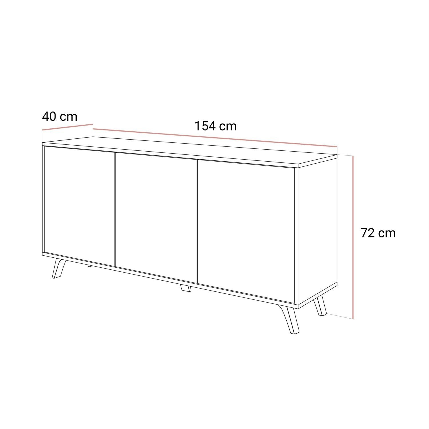 ALLHOUSE24 Kommode MANDY Dreitürige Kommode in Hochglanz Sideboard Kaschmir Weiß (1x Kommode), Breite: 154 cm