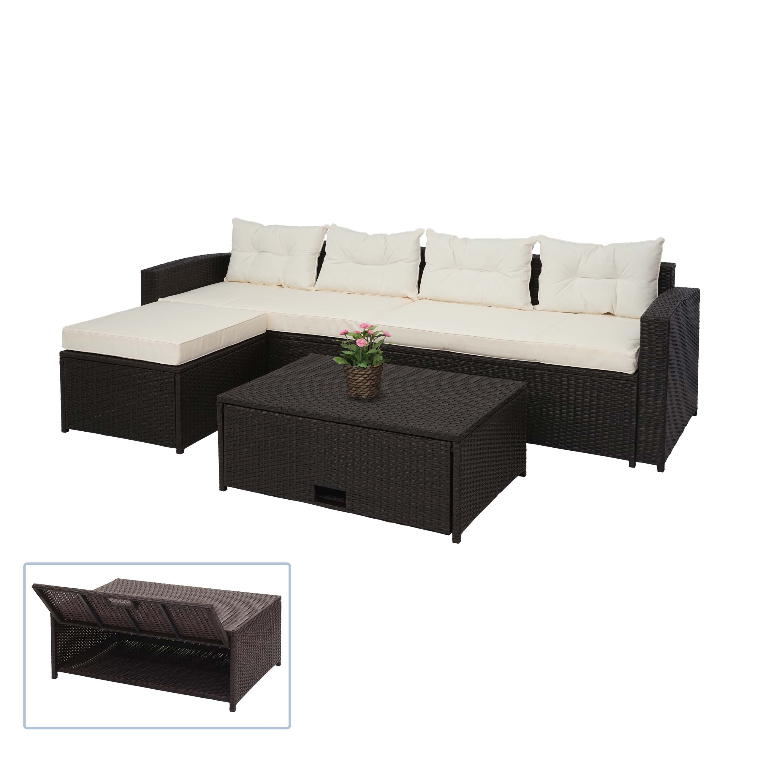PROREGAL® Gartenlounge-Set Poly-Rattan-Garnitur Garten-Set Staufach Grau/Schwarz/Braun