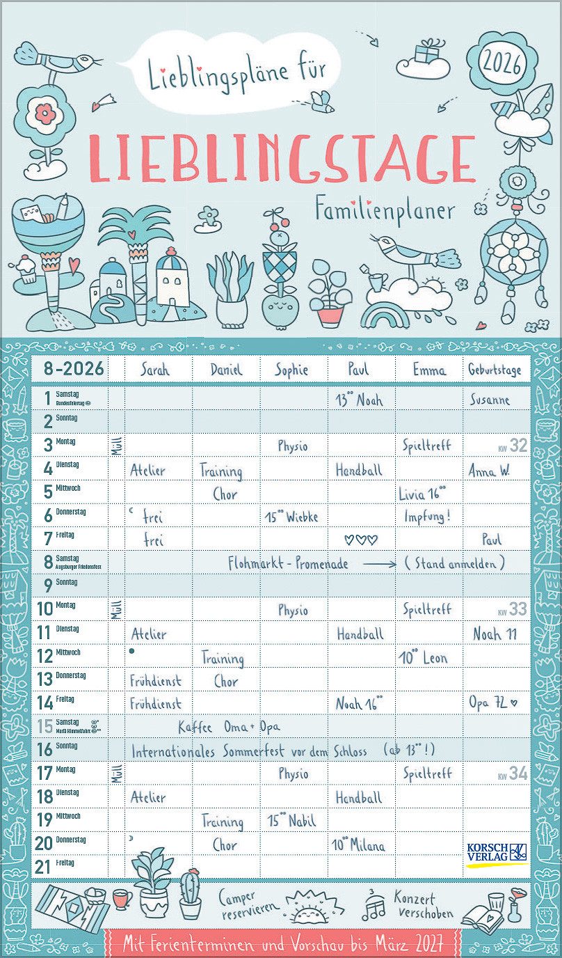 Korsch Verlag Familienkalender Korsch Kalender Familienplaner Lieblingspläne für Lieblingstage 2026
