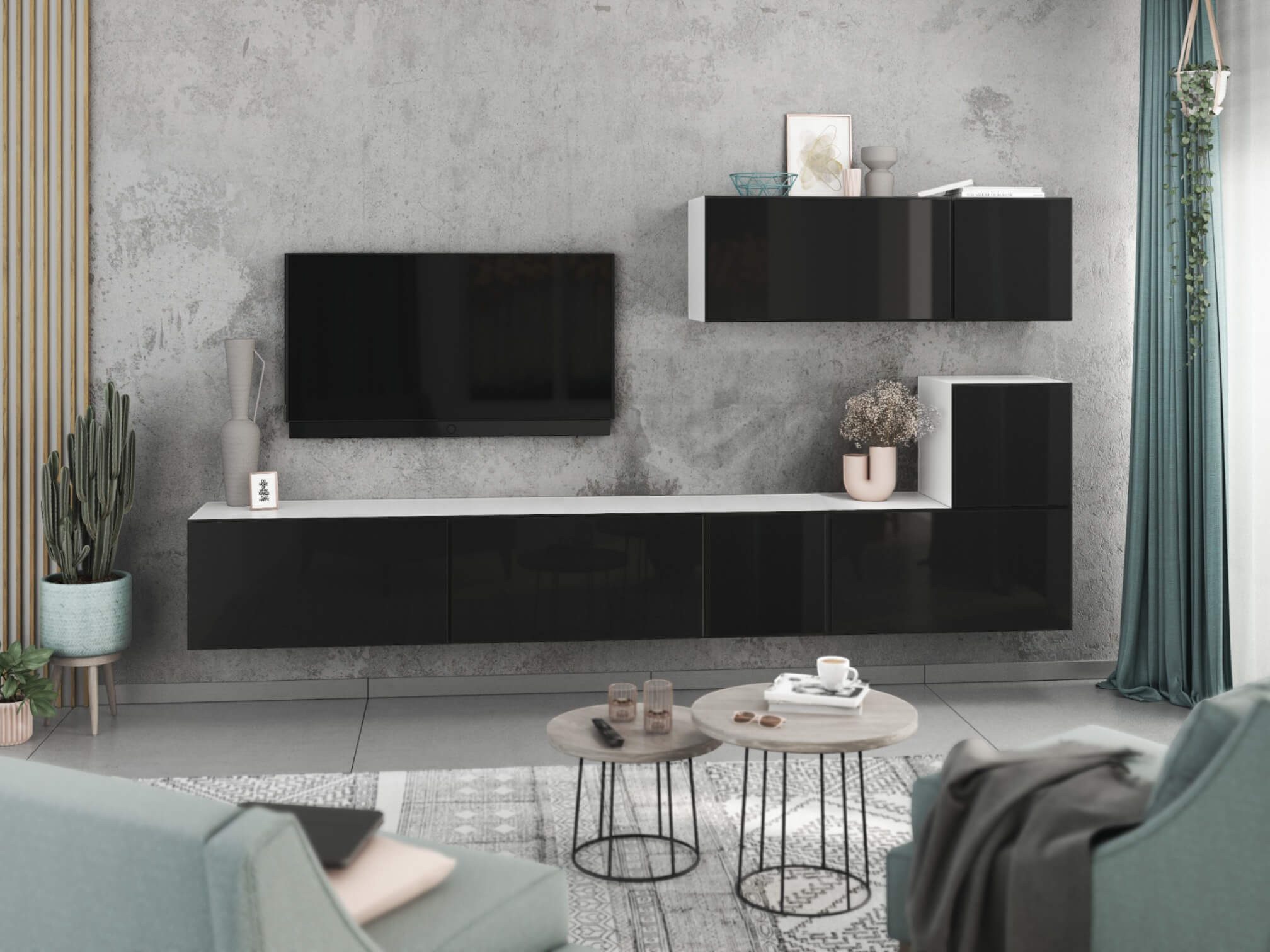 moebel-dich-auf Wohnwand VARIANTO 2, (7- teilig., besteht aus 4x Schrank mit Klappe, 3x Schrank mit Tür), MDF Fronten tiefgezogen