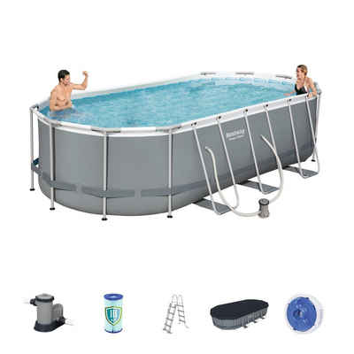 BESTWAY Pool 56710 Power Steel Frame Swimmingpool Pumpe Leiter Cover 549x274x122cm