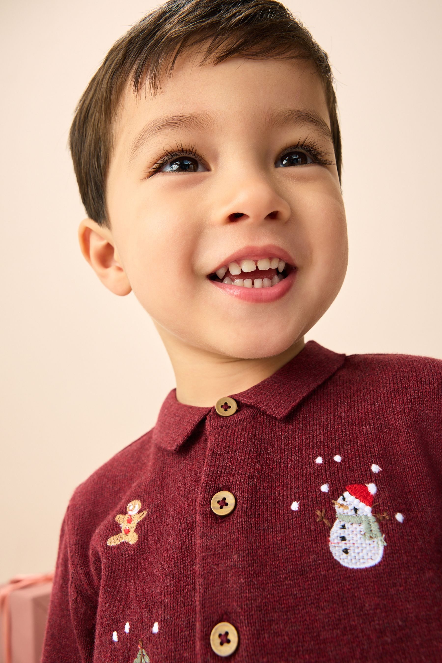 Next Polokragenpullover Strick-Poloshirt mit Weihnachtsstickerei (1-tlg)