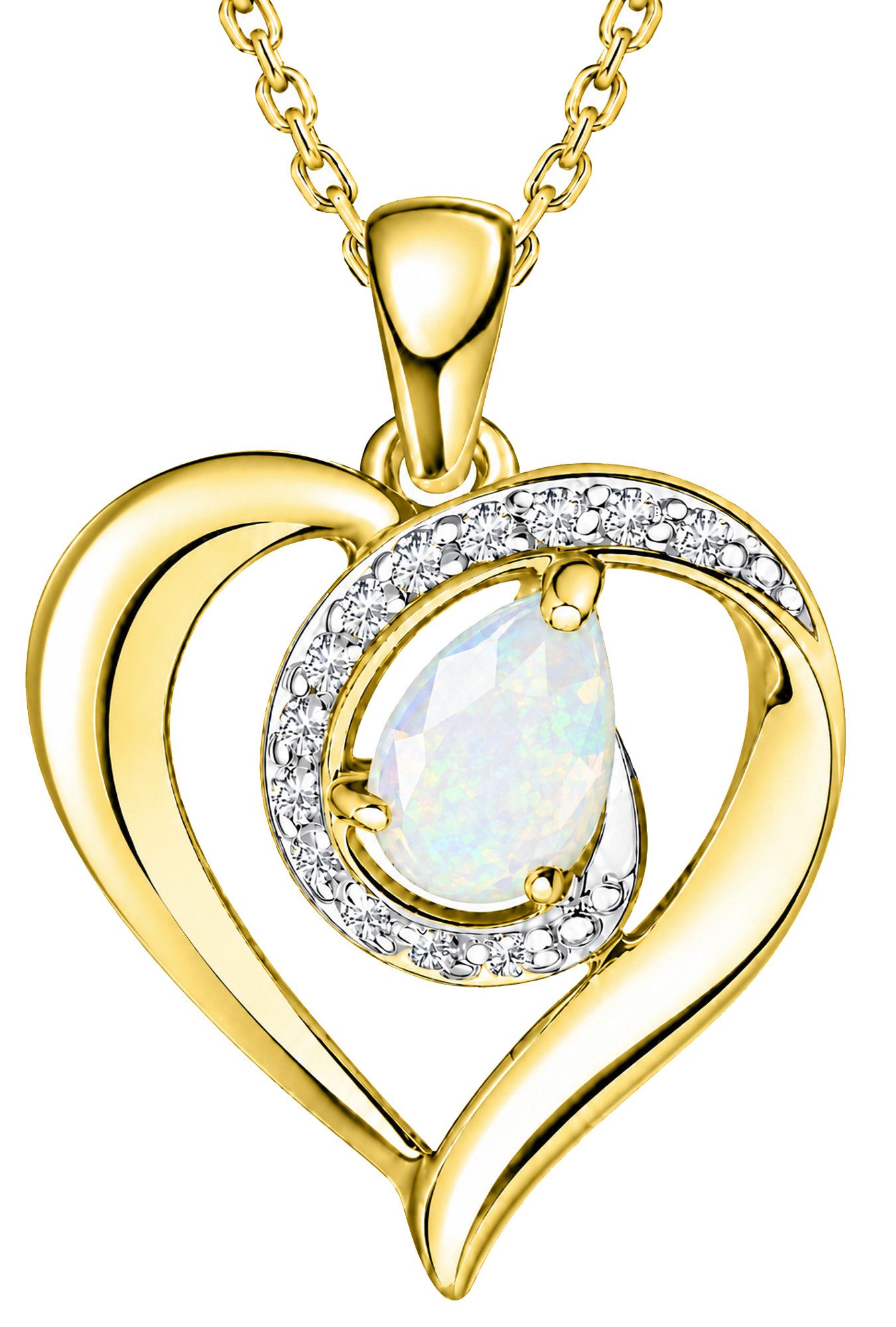 Limana Herzkette echter Edelstein Damen Kette mit Herz Anhänger 925 Silber gold (Geschenk für Frauen Freundin Schmuck inkl. Dose und Tasche), Geburtstag Weihnachten Jahrestag Hochzeitstag Valentinstag