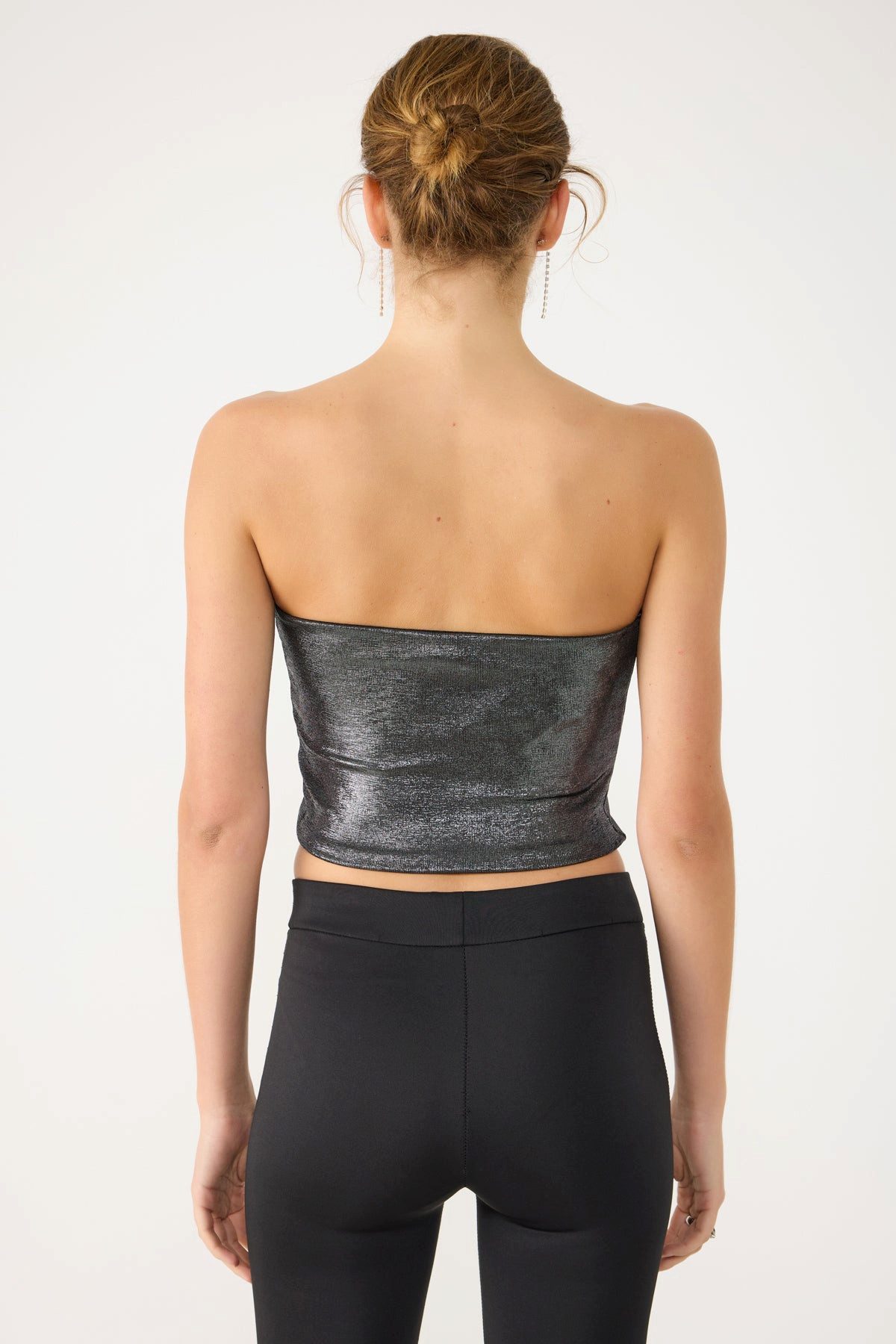 No Matter What Blusentop Glänzendes, trägerloses Crop-Top aus Stoff