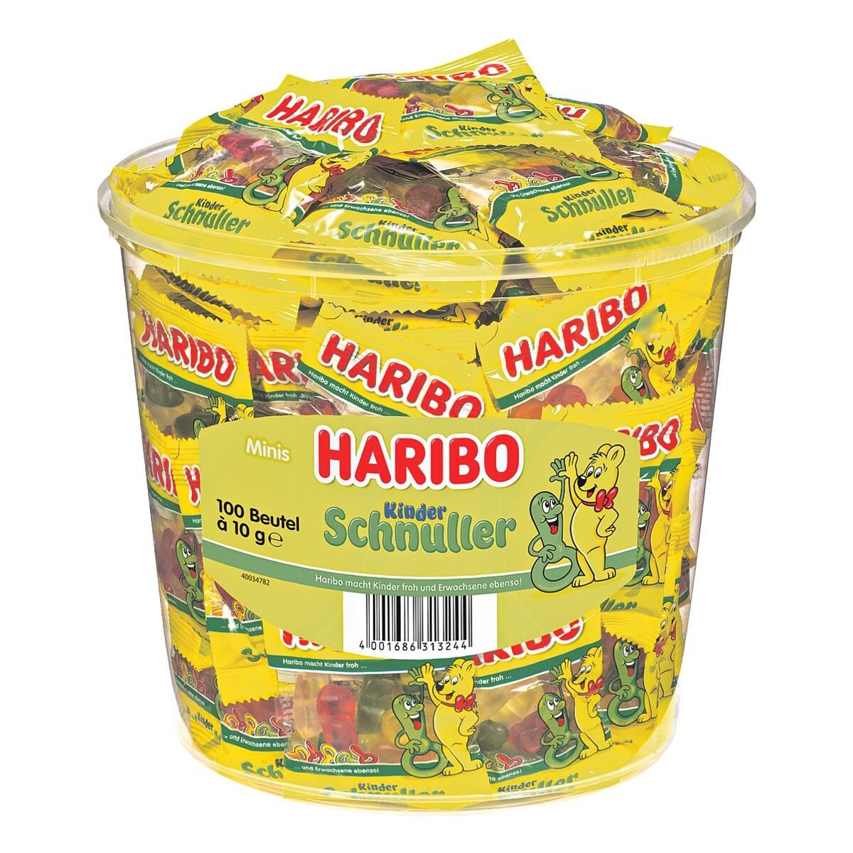 HARIBO Süßigkeit Kinderschnuller, Dose mit 100 Portionsbeuteln