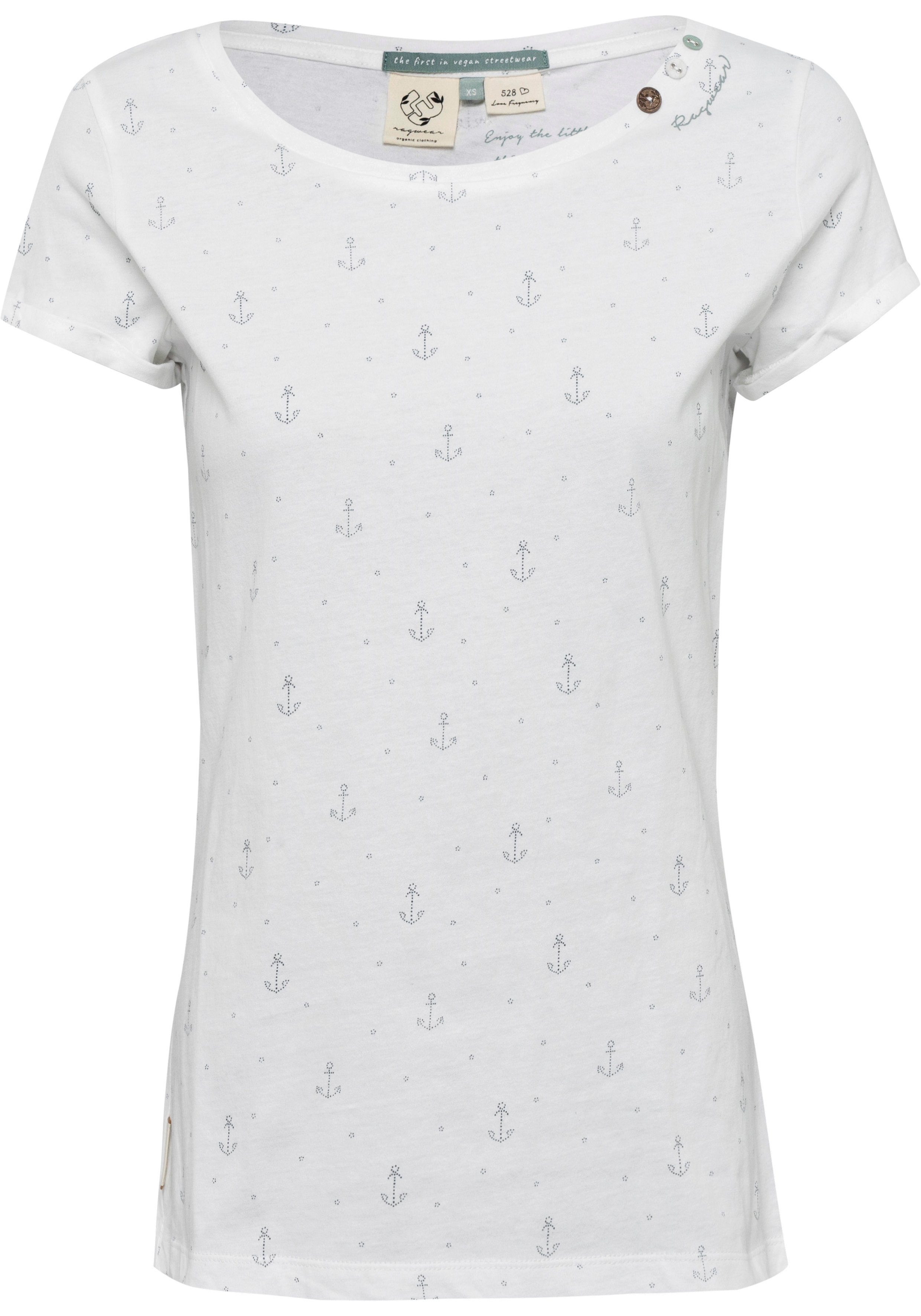 Ragwear T-Shirt FLORAH A O mit Anker-Allover-Druck maritimen ORGANIC white